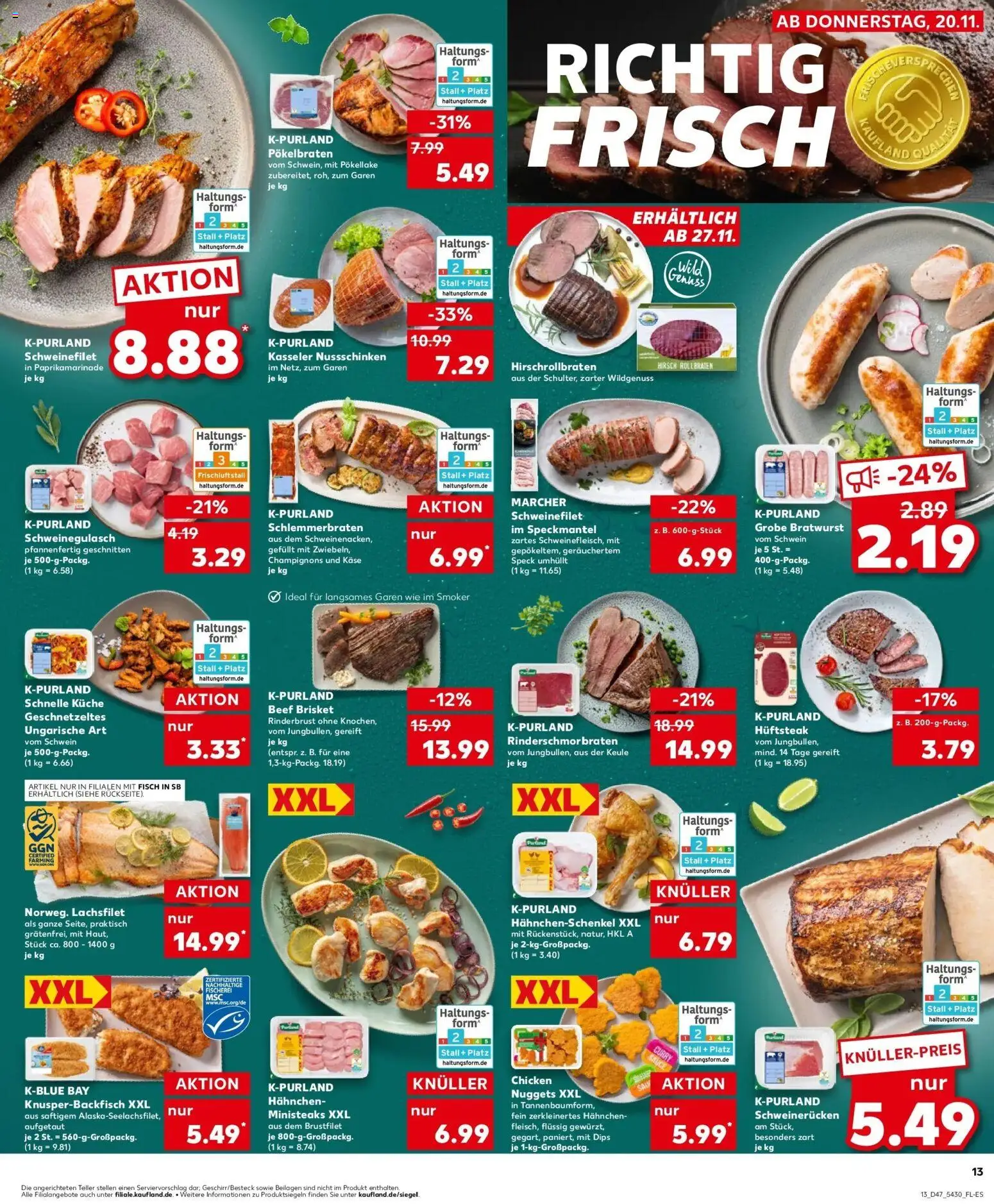 Kaufland prospekt Ludwigsburg	 – gültig ab 20.11.2025 | Seite: 13 | Produkte: Hahnchen, Bratwurst, Fisch, Schweinerucken