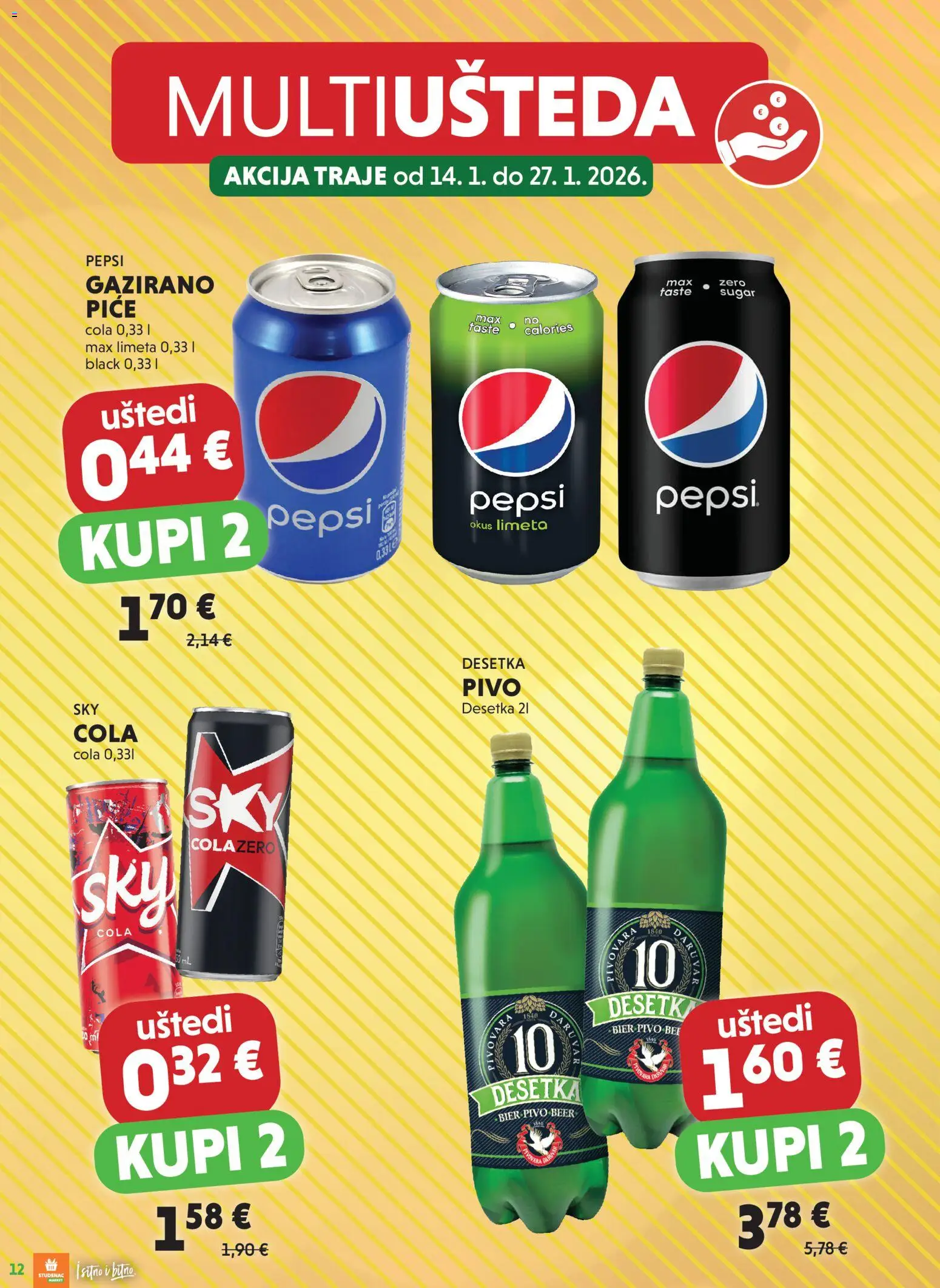 Studenac katalog | vrijedi od 14.01.2026 | Stranica: 12 | Proizvodi: Pepsi, Pivo, Limeta
