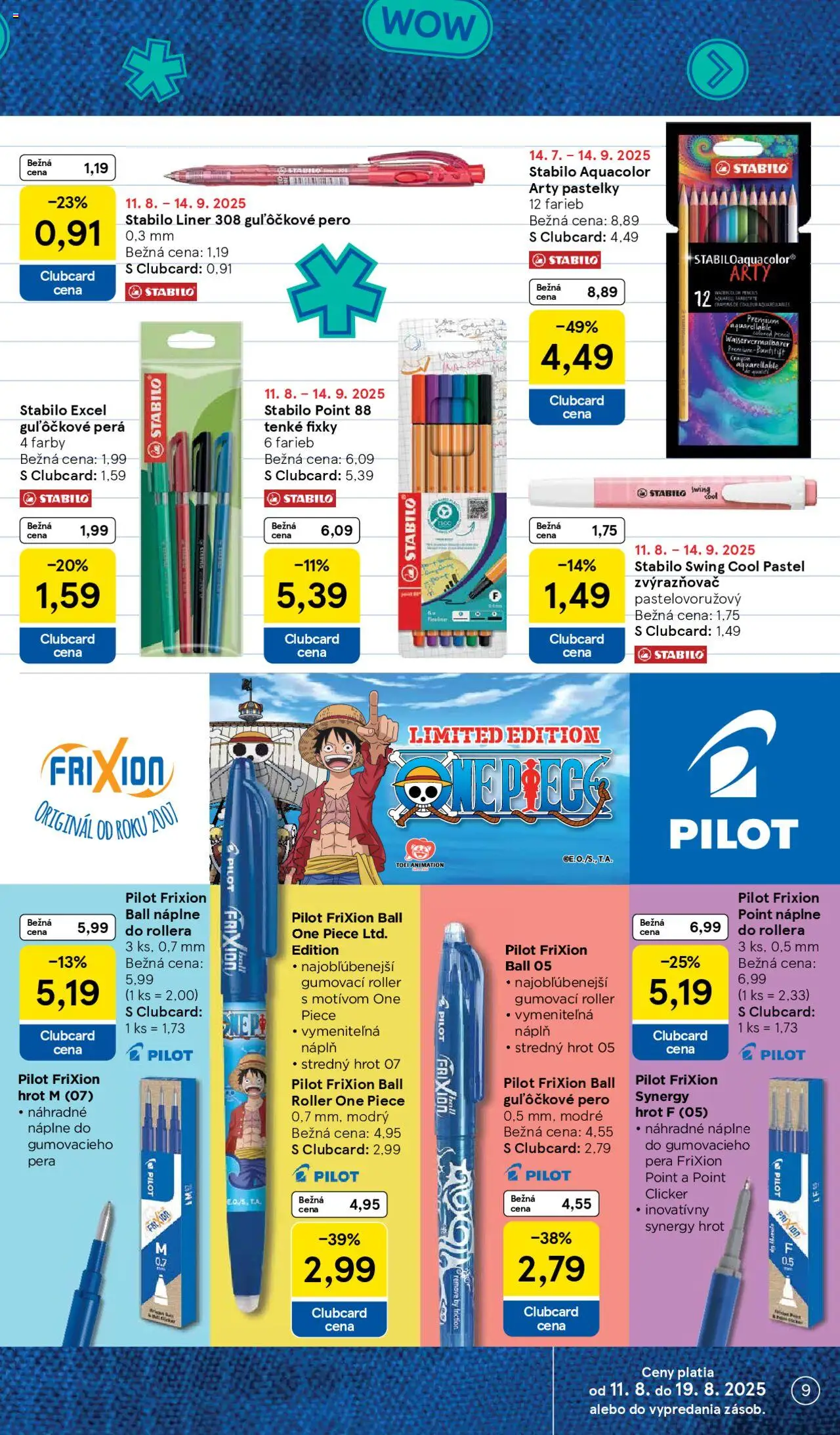 Tesco všetko pre vášho školáka │ platný od 11.08.2025 | Strana: 9 | Produkty: Pero, Pastelky, Fixky