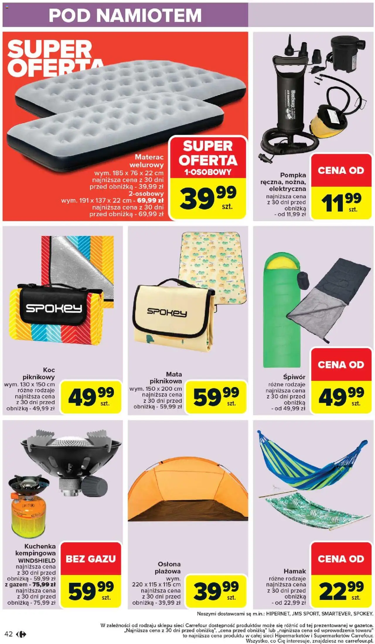 Carrefour Gazetka od 02.06.2025 | Strona: 44 | Produkty: Kuchenka, Materac, Koc, Hamak