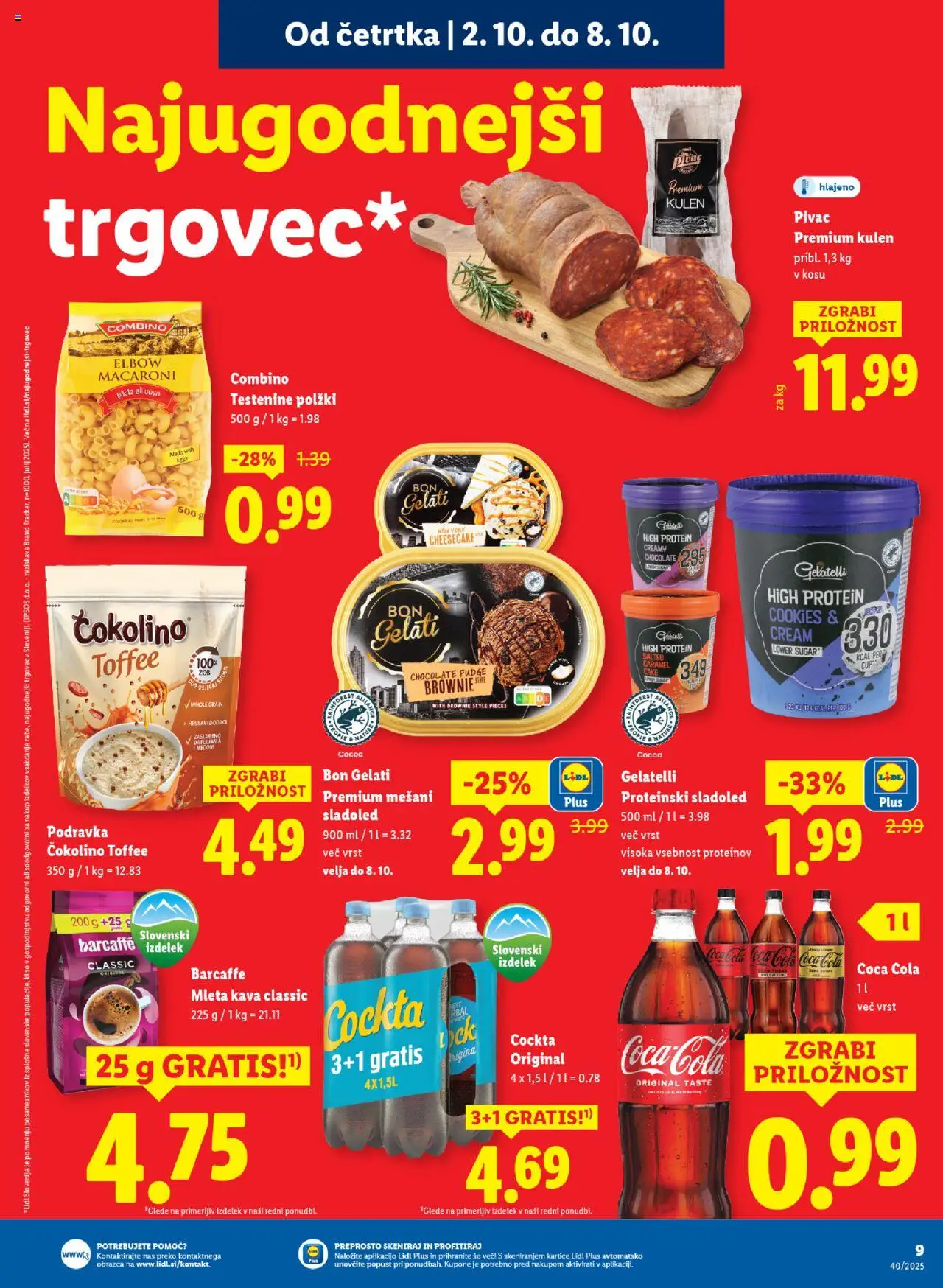 Novi Lidl katalog ponudbe – veljaven od 02.10.2025 | Stran: 9 | Izdelki: Čokolino, Kava, Testenine, Sladoled
