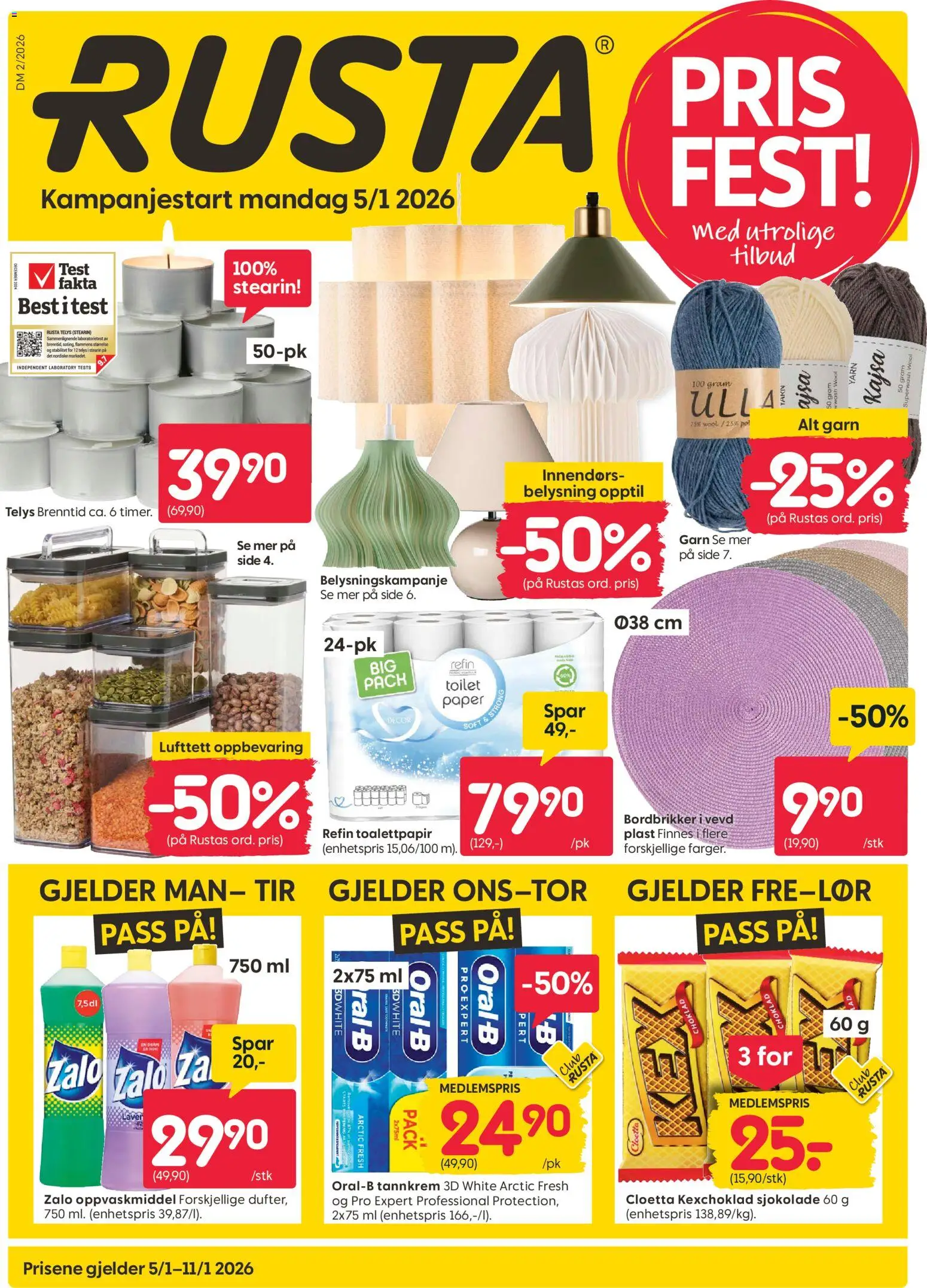 {H1} | Side: 1 | Produkter: Tannkrem, Toalettpapir, Sjokolade, Oppvaskmiddel