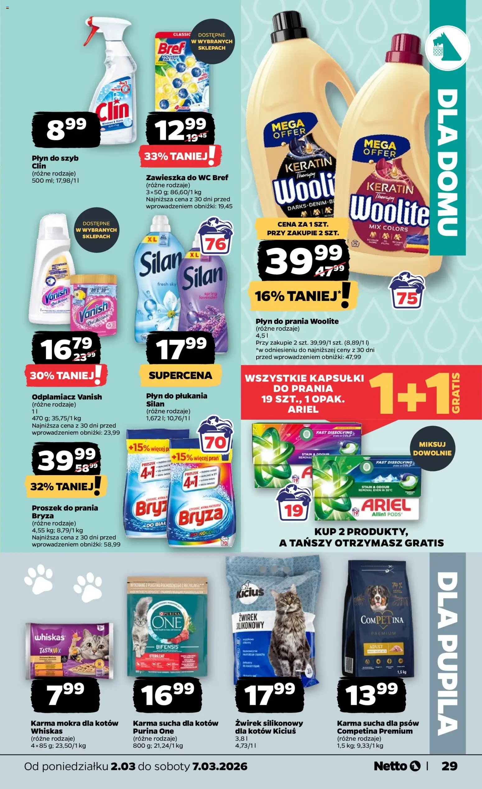 Netto gazetka od poniedziałku spożywcza od 02.03.2026 | Strona: 29 | Produkty: Vanish, Kapsułki do prania, Proszek do prania, Odplamiacz