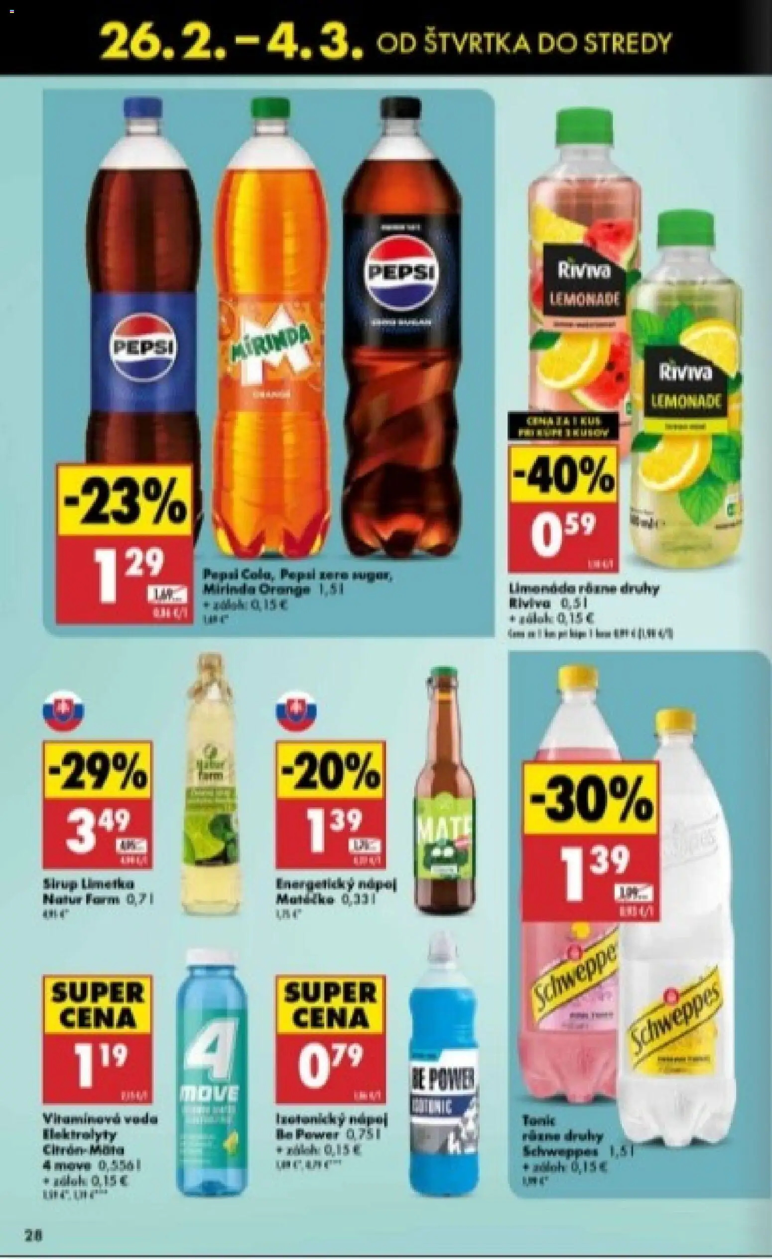 Nové Biedronka akcie – leták je platný od 26.02.2026 | Strana: 28 | Produkty: Limetka, Voda, Pepsi, Mirinda