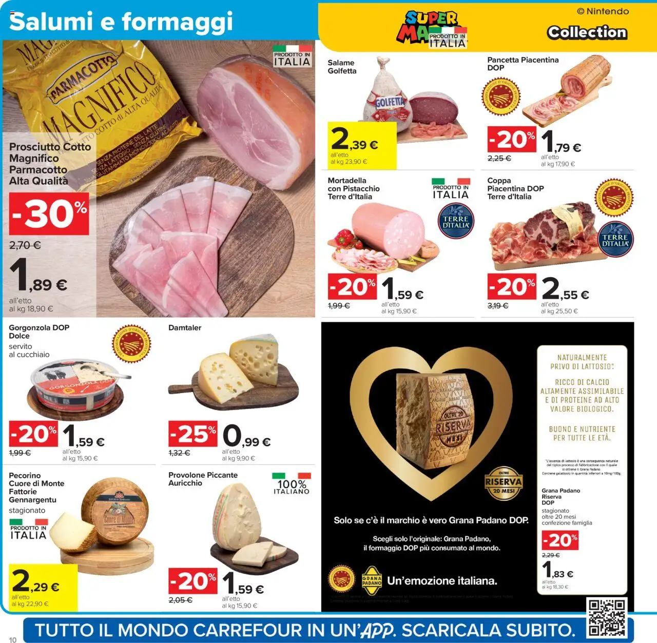 Volantino Carrefour del 10.10.2025 | Pagina: 10 | Prodotti: Pancetta, Prosciutto, Grana Padano, Gorgonzola