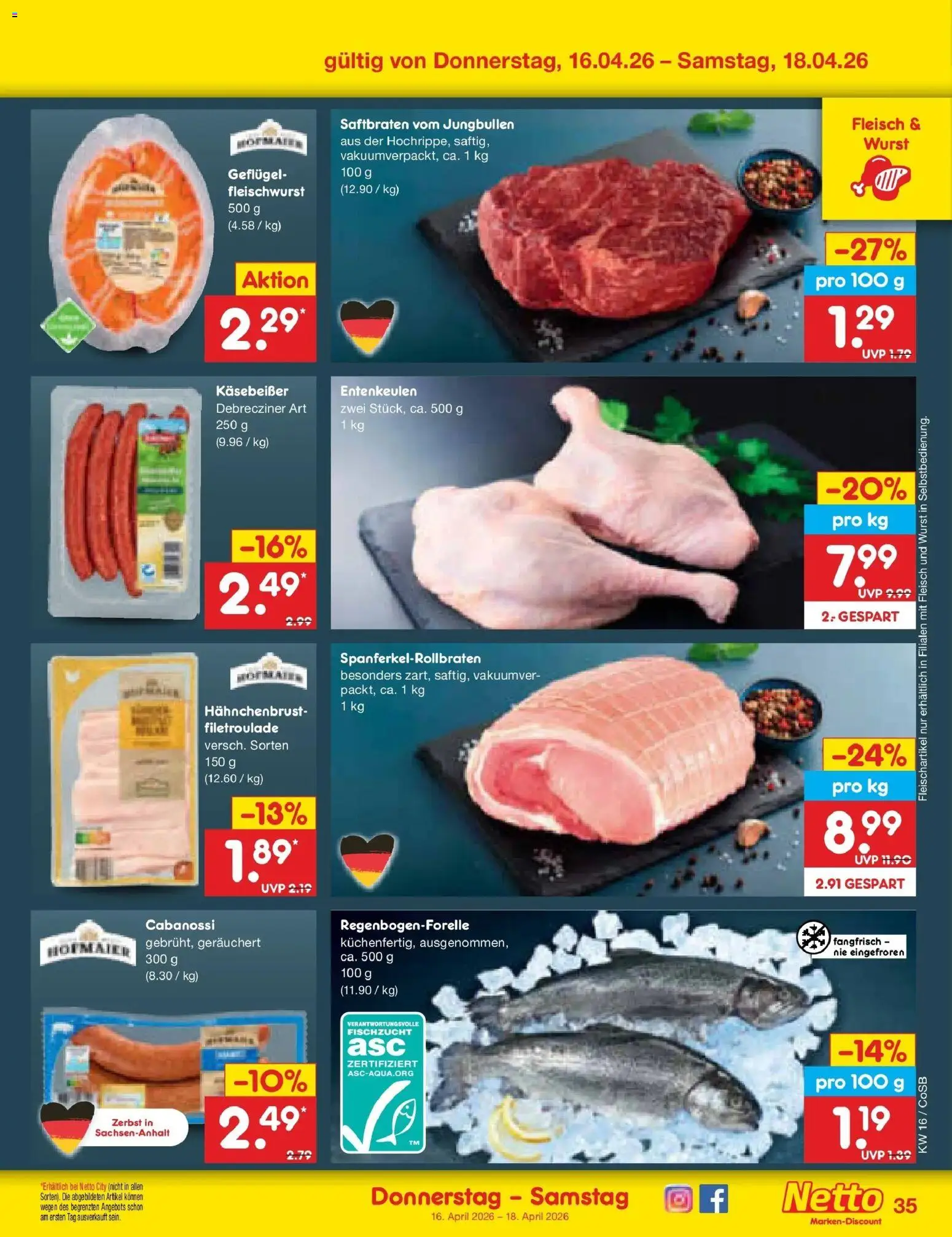 Netto Marken-Discount Prospekt Bitterfeld-Wolfen	 – gültig ab 13.04.2026 | Seite: 57 | Produkte: Wurst, Fleisch, Hahnchenbrust