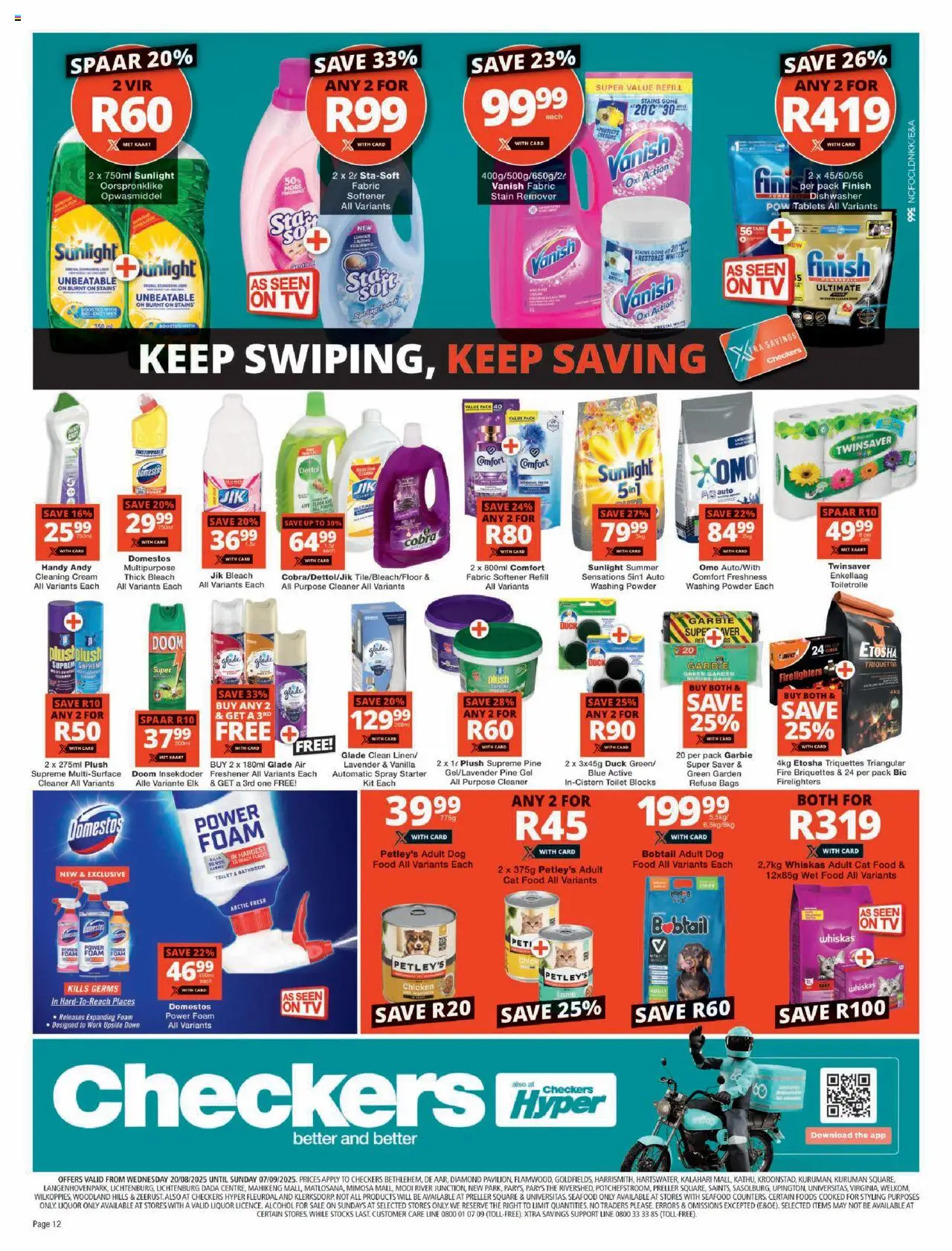 Checkers Northern Cape - August Month-End Promotion │ valid from 20.08.2025 | Page: 12 | Products: Bleach, Washing powder, Fabric softener, Dog food
