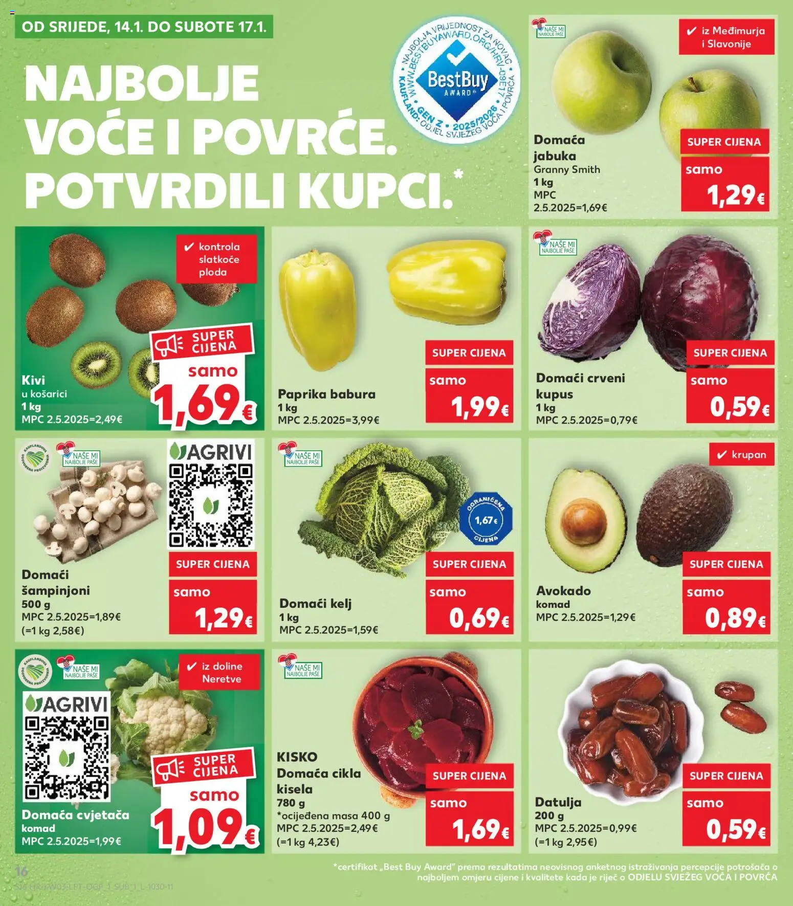 Kaufland katalog | vrijedi od 14.01.2026 | Stranica: 16 | Proizvodi: Šampinjoni, Voće, Datulja, Jabuka