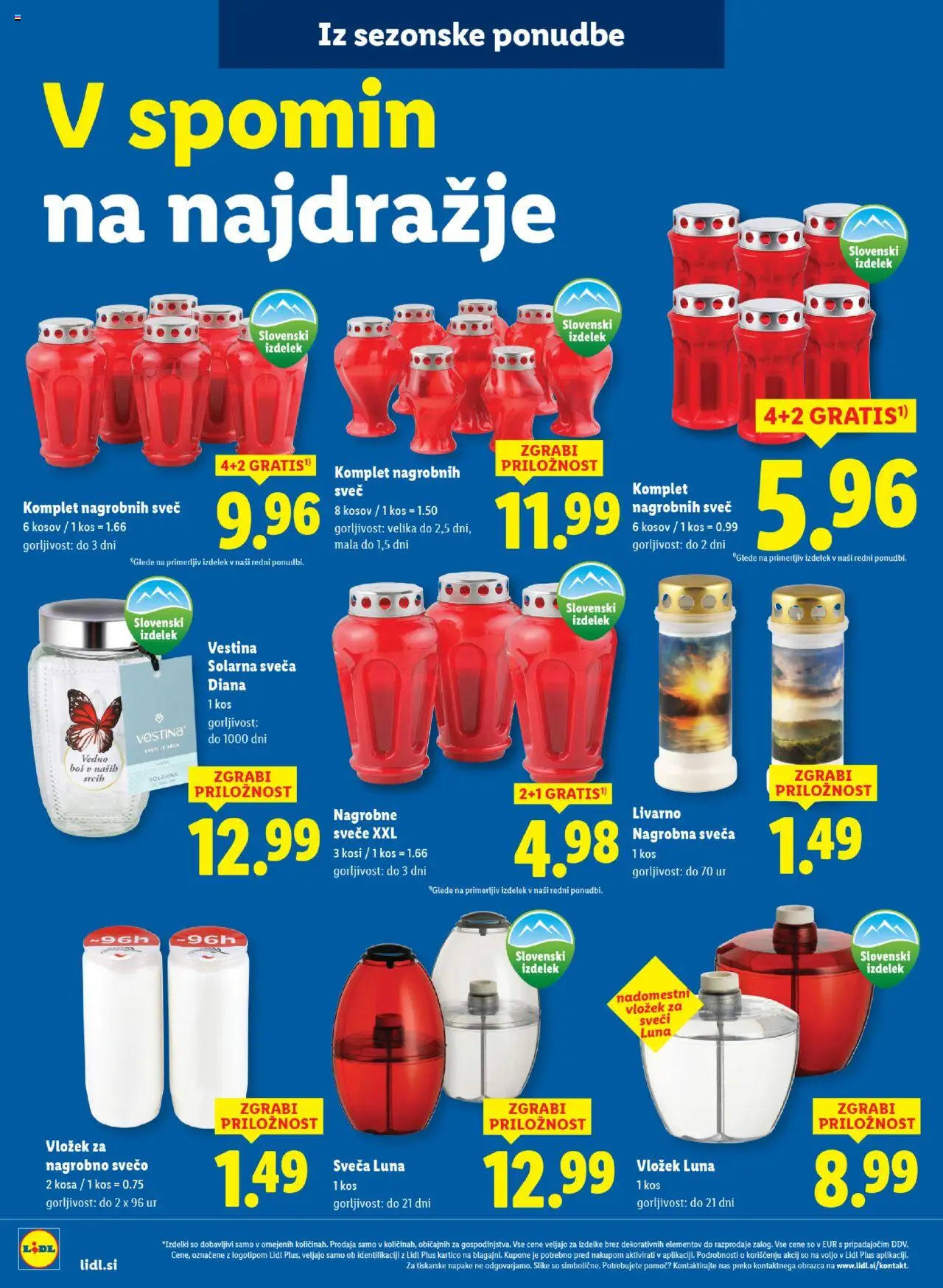 Novi Lidl katalog ponudbe – veljaven od 16.10.2025 | Stran: 14 | Izdelki: Nagrobne sveče, Sveča, Kos, Svece