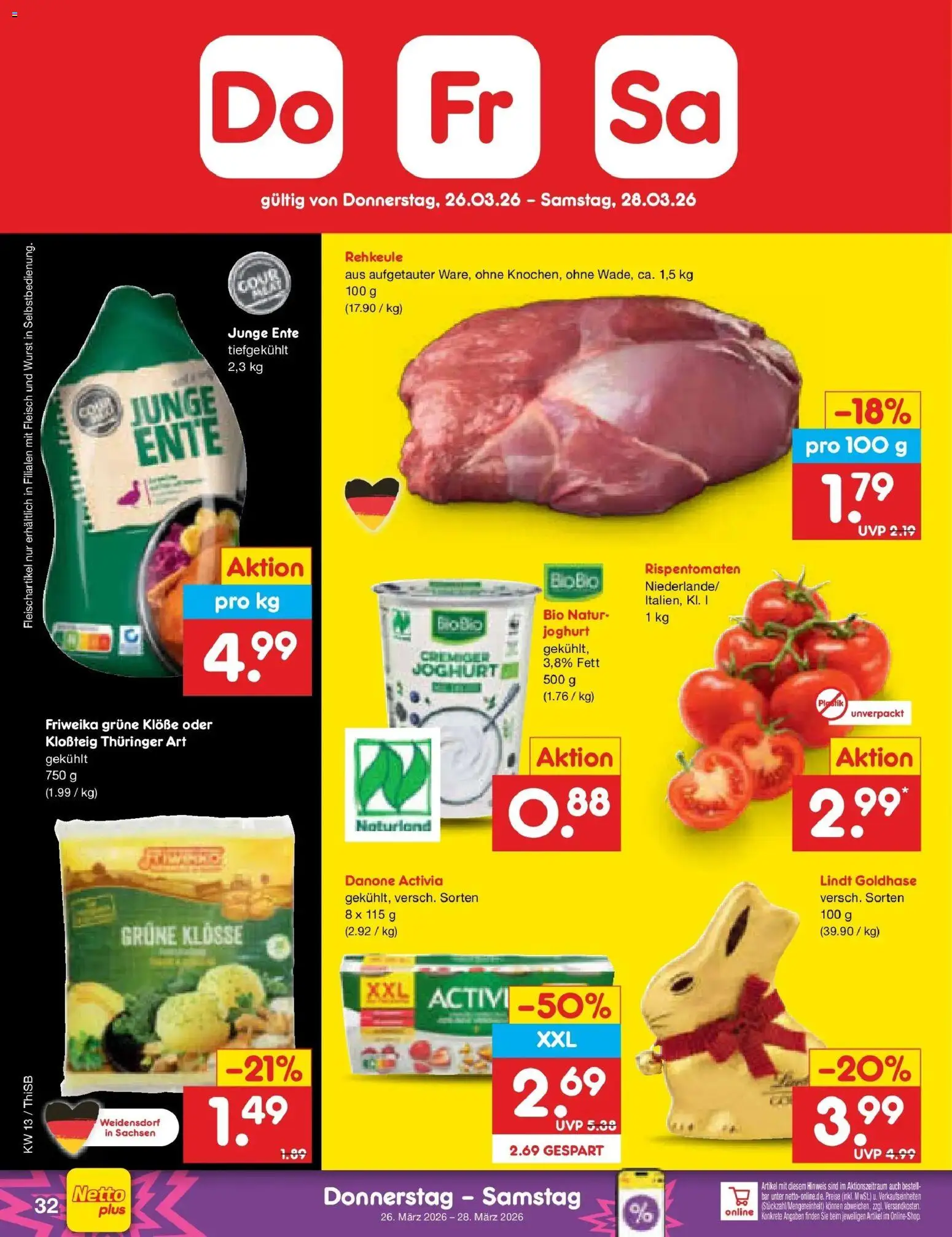 Netto Marken-Discount Prospekt Pirna	 – gültig ab 23.03.2026 | Seite: 46 | Produkte: Danone activia, Wurst, Lindt, Ente