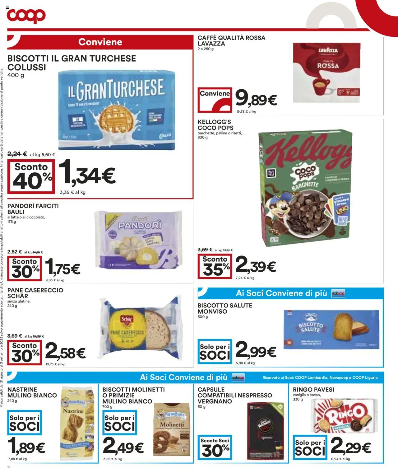 Volantino COOP del 21.08.2025 | Pagina: 12 | Prodotti: Pane, Caffè, Latte, Lavazza