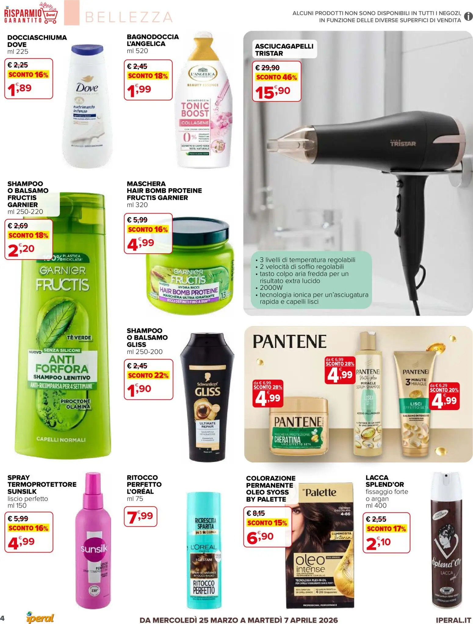 Volantino Iperal del 25.03.2026 | Pagina: 4 | Prodotti: Shampoo, Balsamo, Lacca, Cioccolato
