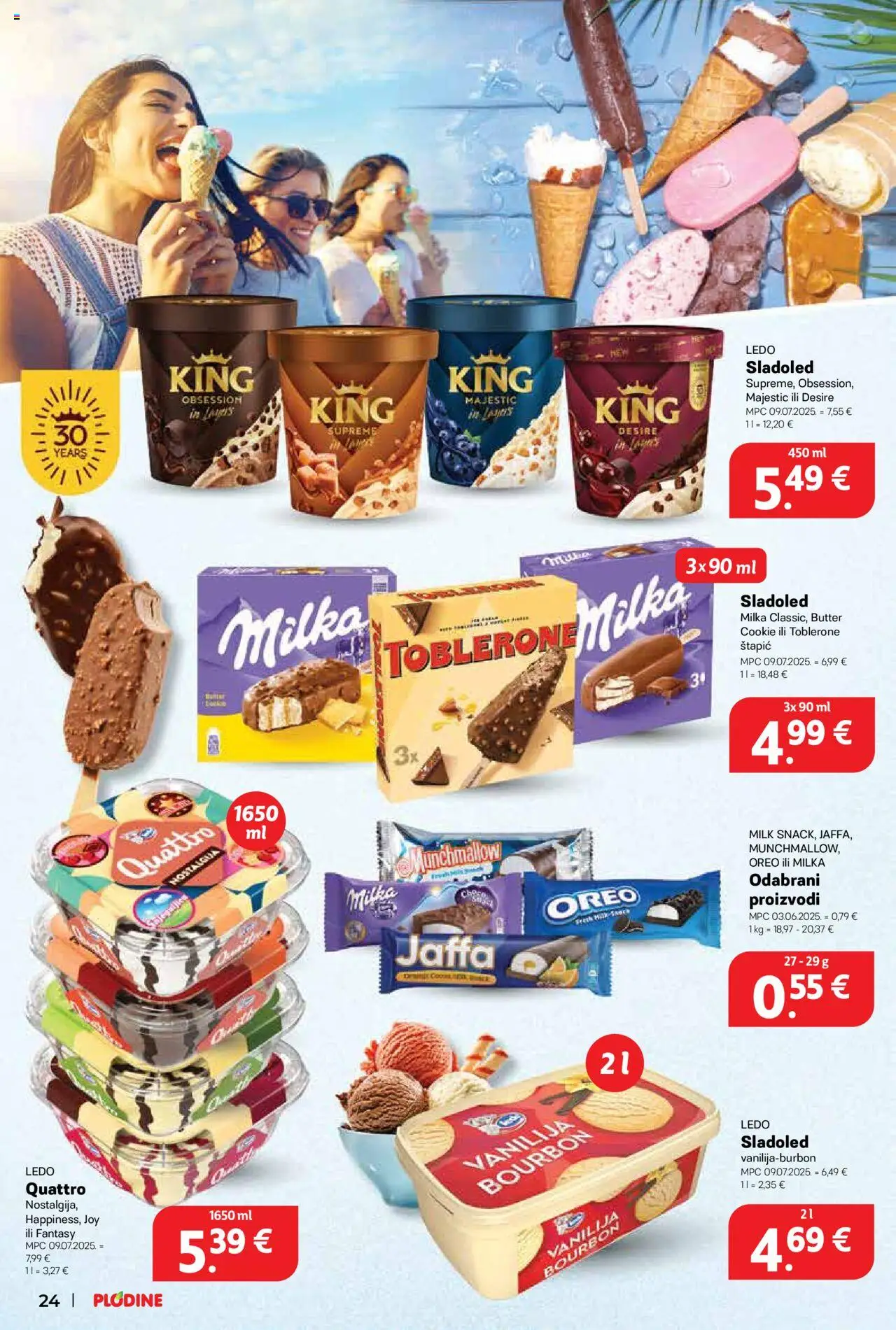 Plodine katalog | vrijedi od 13.08.2025 | Stranica: 24 | Proizvodi: Ledo, Sladoled, Milka