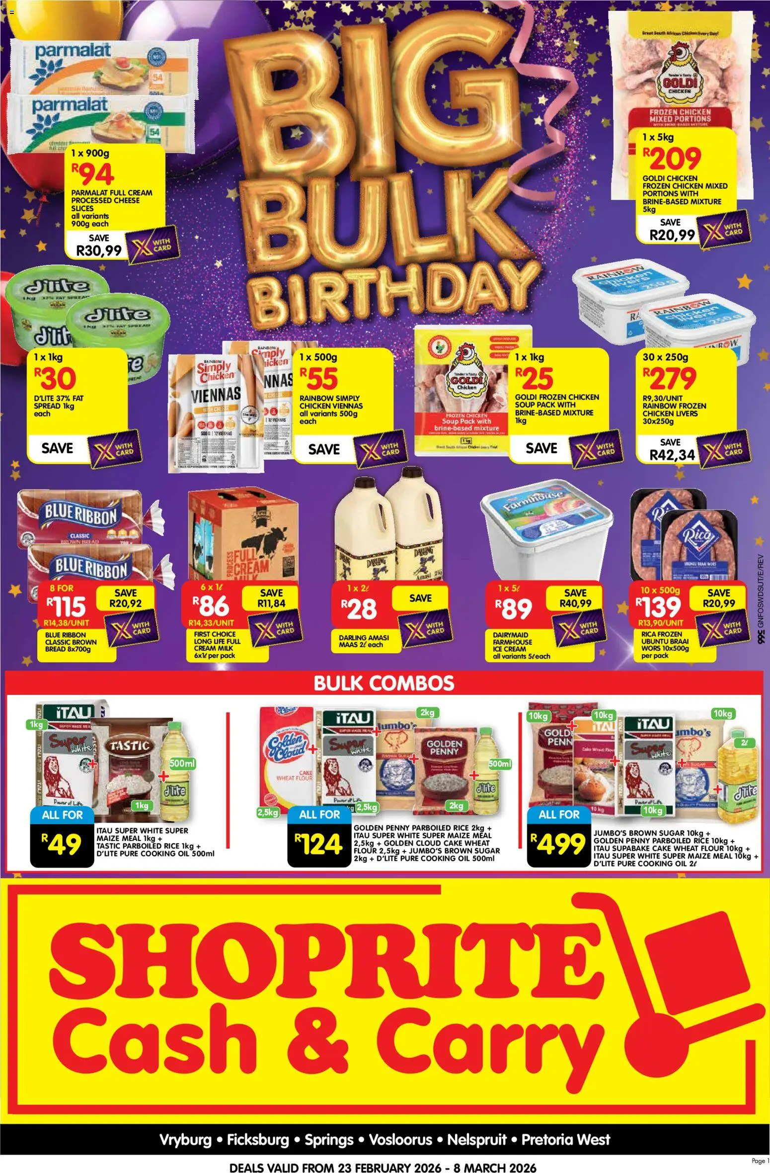 New Shoprite catalogue – valid from 23.02.2026 | Page: 1 | Products: Cake, Maize meal, Bread, Soup