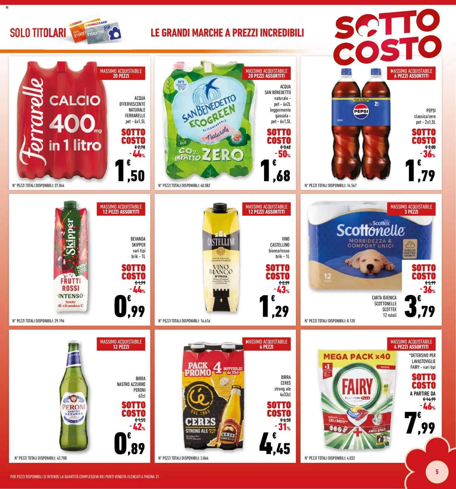Volantino Conad del 29.01.2026 | Pagina: 5 | Prodotti: Carta igienica, Ceres, Acqua naturale, Ferrarelle