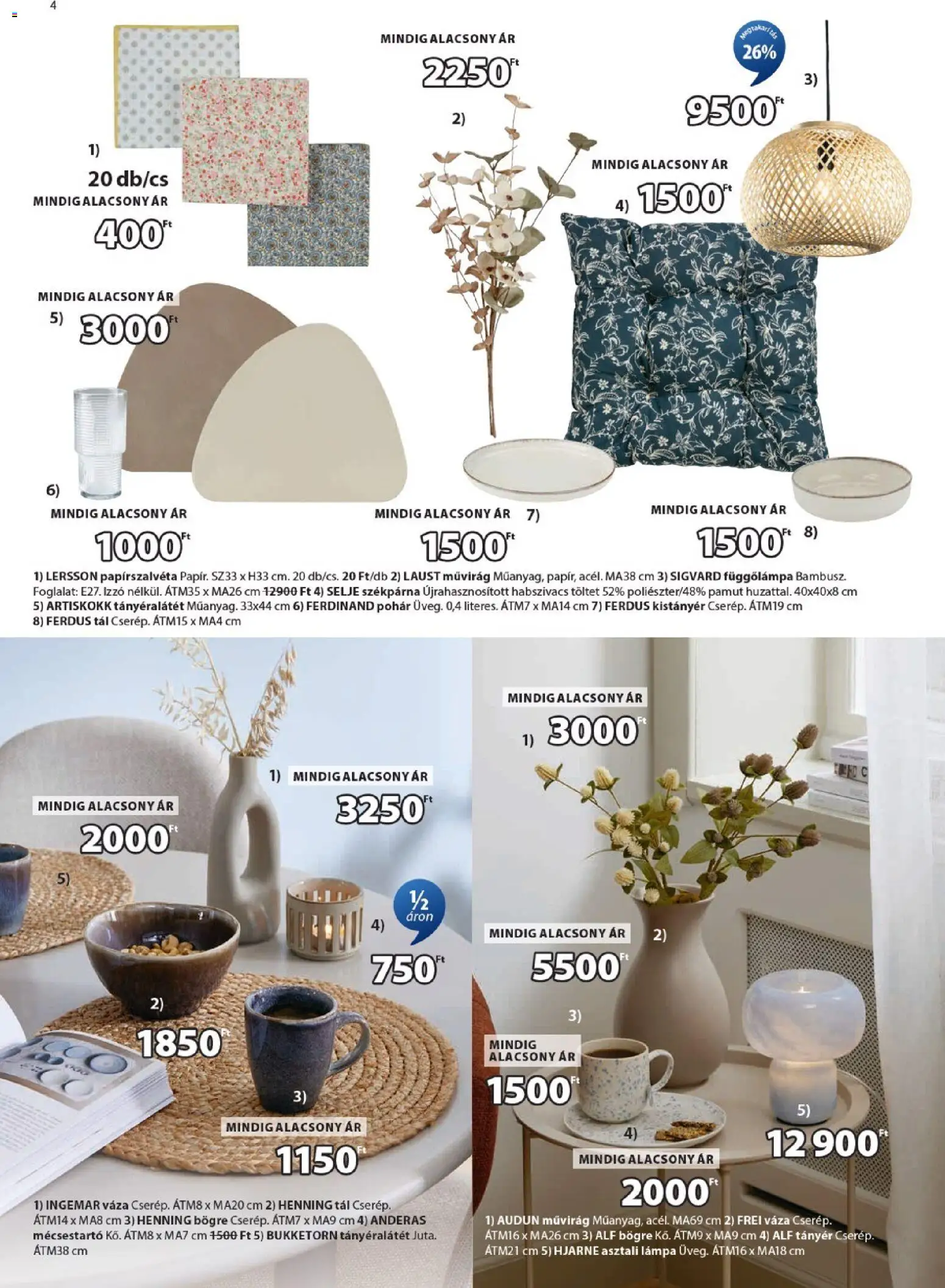 JYSK akciós ujság - amely érvényes a következő dátumtól: 10.12.2025 | Oldal: 4 | Termékek: Függőlámpa, Izzó, Tányér, Mécsestartó