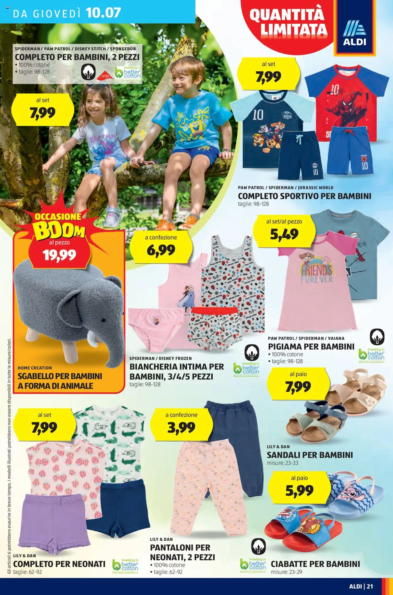 Volantino Aldi del 07.07.2025 | Pagina: 21 | Prodotti: Pantaloni, Sandali, Ciabatte, Sgabello
