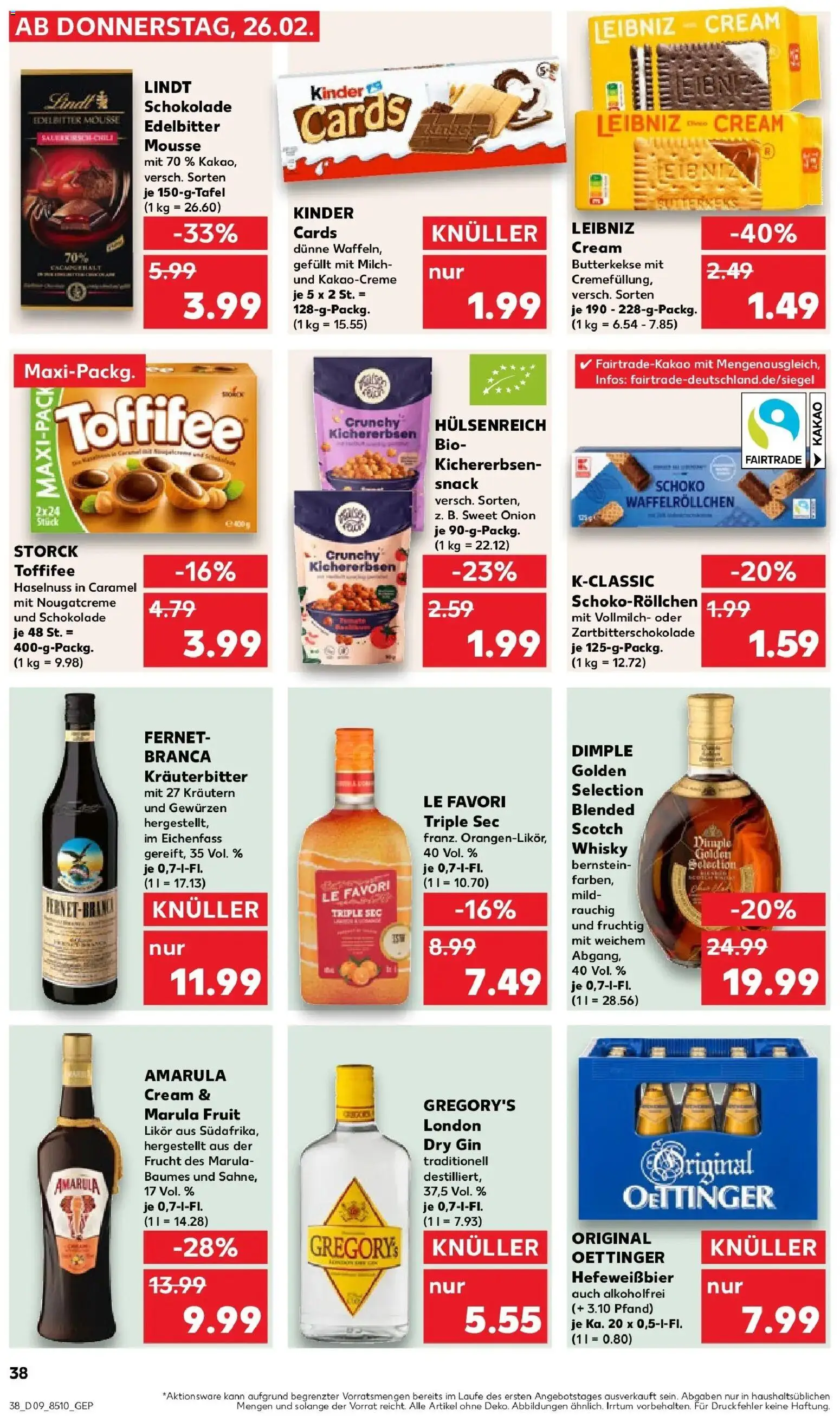Kaufland prospekt Frankenthal	 – gültig ab 26.02.2026 | Seite: 38 | Produkte: Whisky, Schokolade, Oettinger, Butterkekse