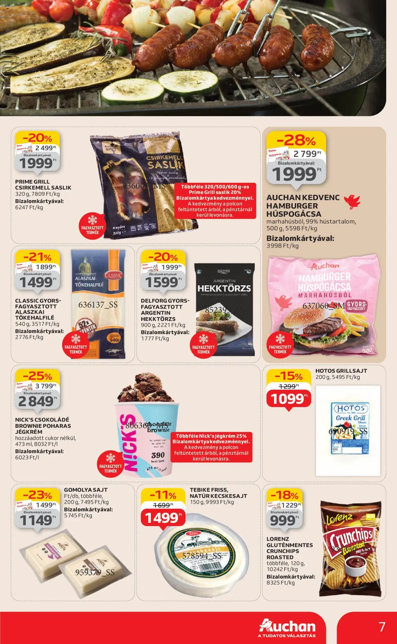 Auchan akciós ujság - amely érvényes a következő dátumtól: 12.06.2025 | Oldal: 7 | Termékek: Hamburger, Grill, Brownie, Csirkemell