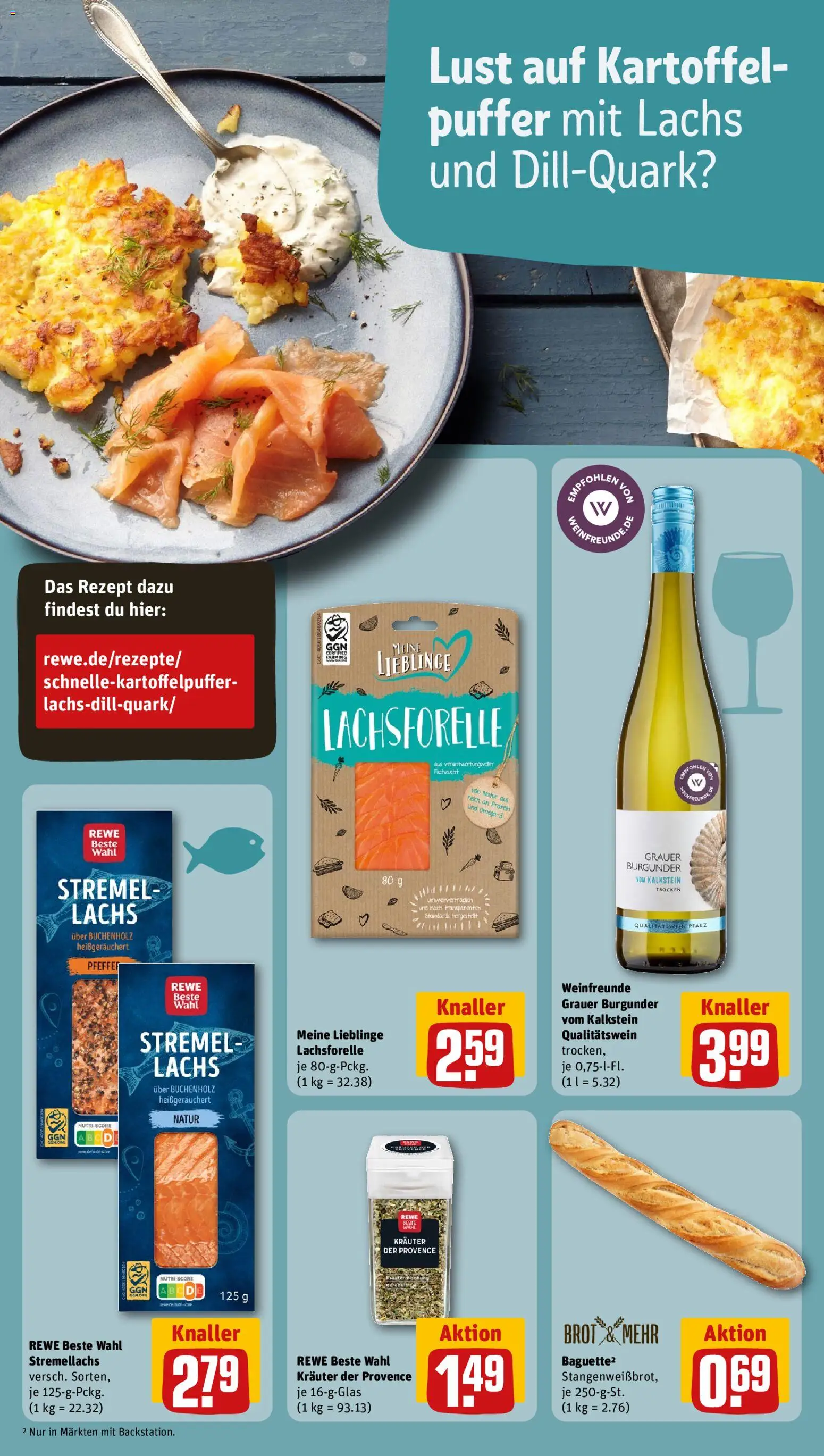 Rewe Prospekt 	 – gültig ab 03.11.2025 | Seite: 13 | Produkte: Lachs, Pfeffer, Brot, Wein