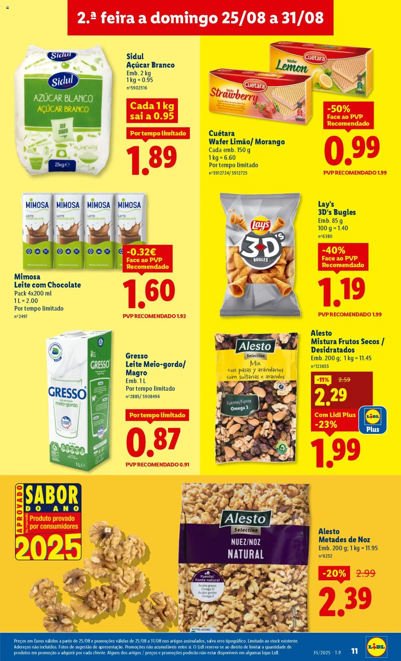Lidl folheto │ válido de 25.08.2025 | Página: 11 | Produtos: Ômega 3, Leite, Chocolate, Açúcar