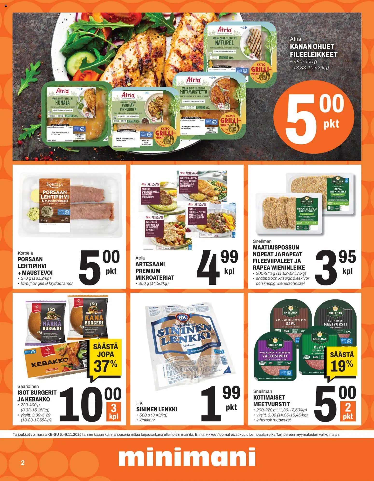 Minimani tarjoukset – voimassa 05.11.2025 alkaen | Sivu: 2 | Tuotteet: Kana, Pinaatti, Pippuri, Hunaja