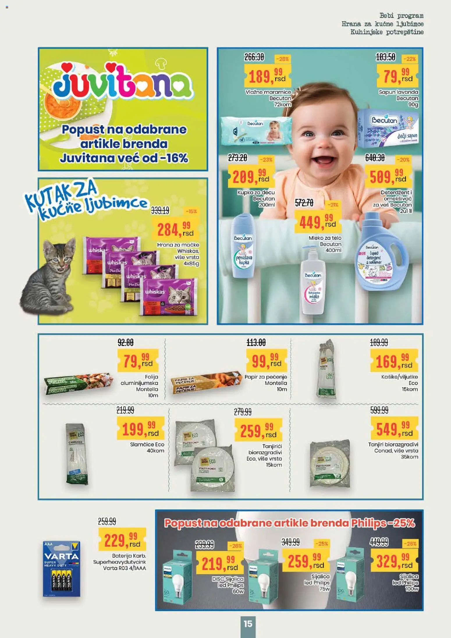 Aroma Market katalog - važi od 05.03.2026 | Strana: 15 | Proizvode: Hrana za mačke, Sijalica, Mleko, Whiskas