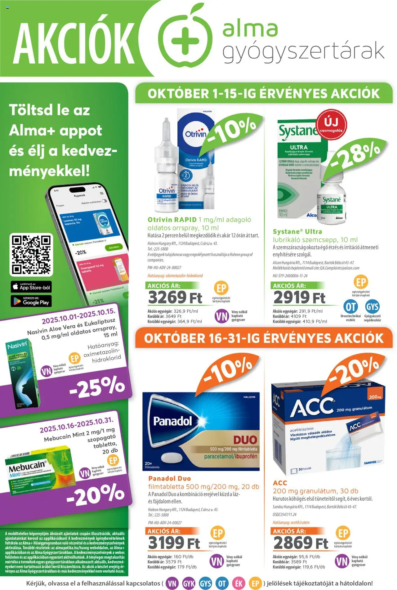 Alma Gyógyszertárak akciós ujság - amely érvényes a következő dátumtól: 01.10.2025 | Oldal: 1 | Termékek: Aloe vera, Alma