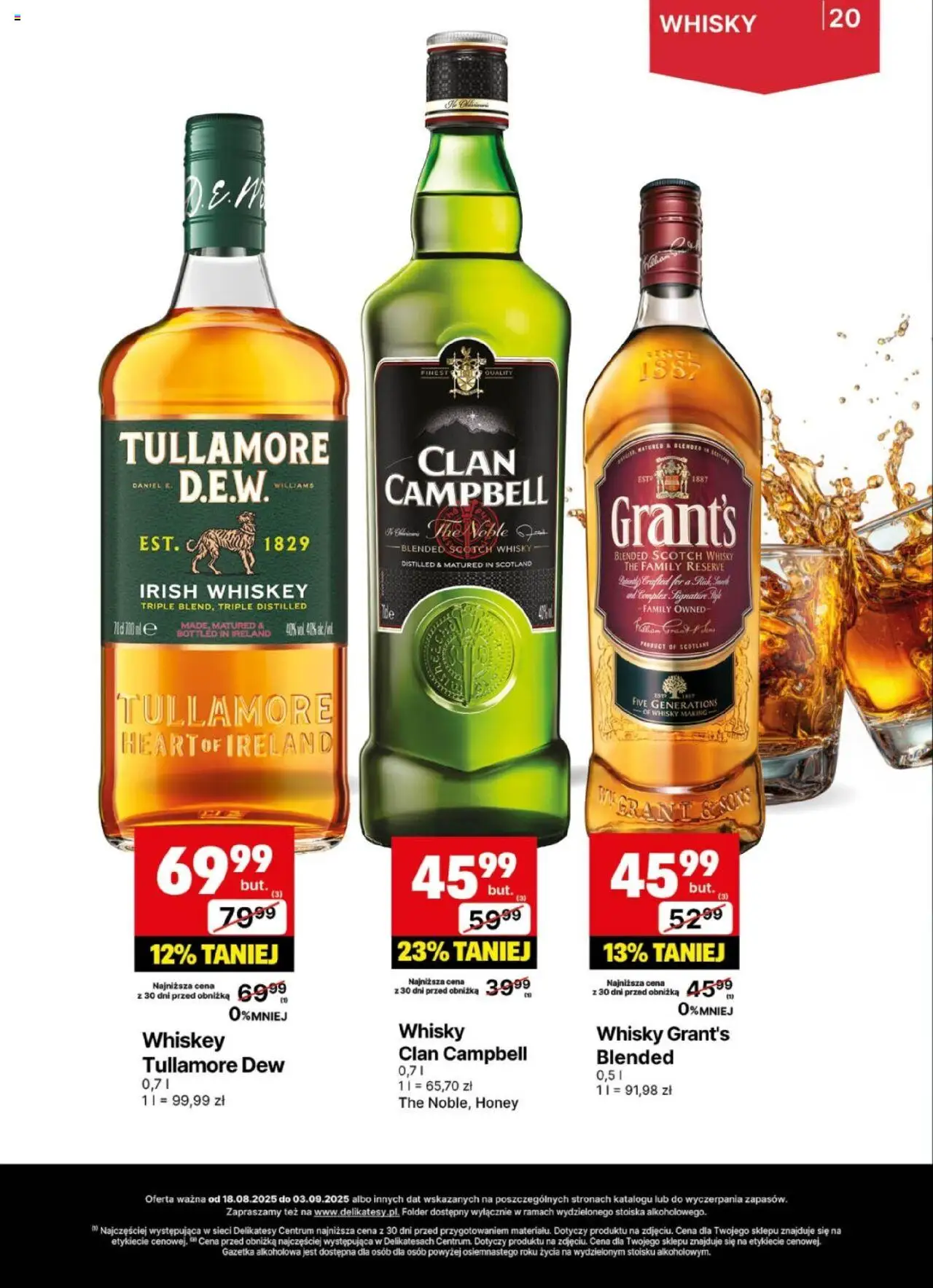 Delikatesy Centrum Gazetka - DeliBarek od 18.08.2025 | Strona: 20 | Produkty: Grant's, Tullamore Dew, Delikatesy, Whisky