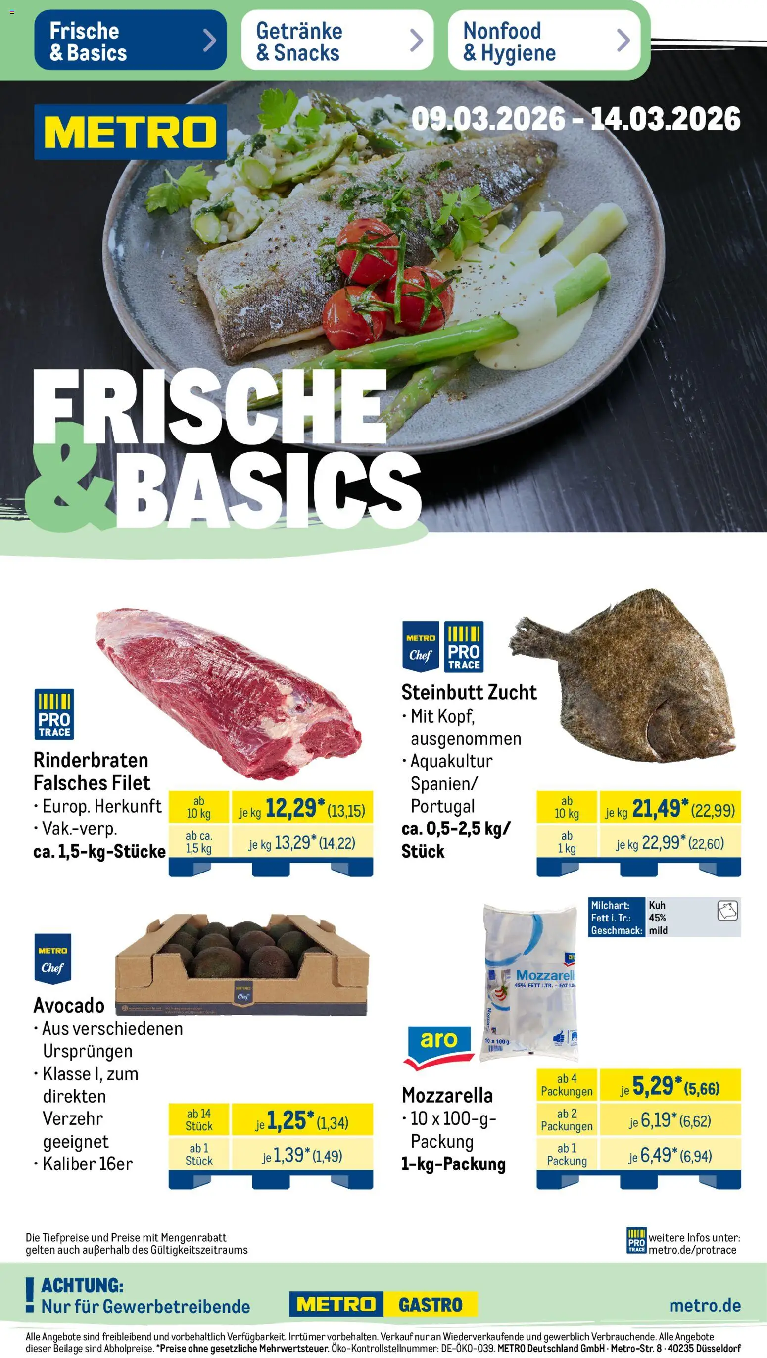 Metro Prospekt 	 – gültig ab 09.03.2026 | Seite: 2 | Produkte: Rinderbraten, Mozzarella, Avocado