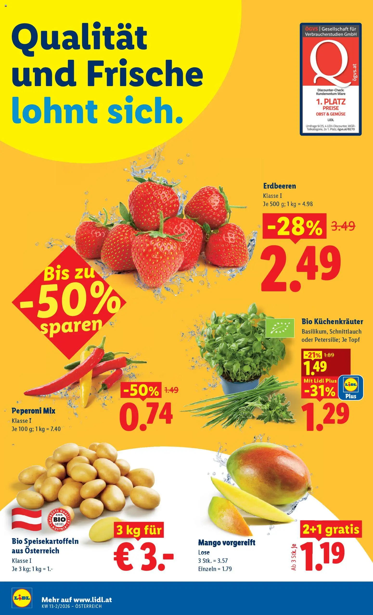 Lidl - Flugblatt gültig ab 26.03.2026 | Seite: 4 | Produkte: Erdbeeren, Gemüse, Obst, Mango