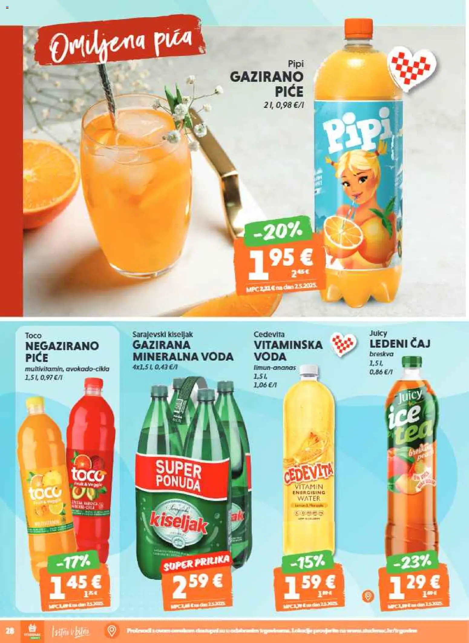 Studenac katalog | vrijedi od 25.03.2026 | Stranica: 28 | Proizvodi: Sarajevski kiseljak, Čaj, Breskva, Cedevita