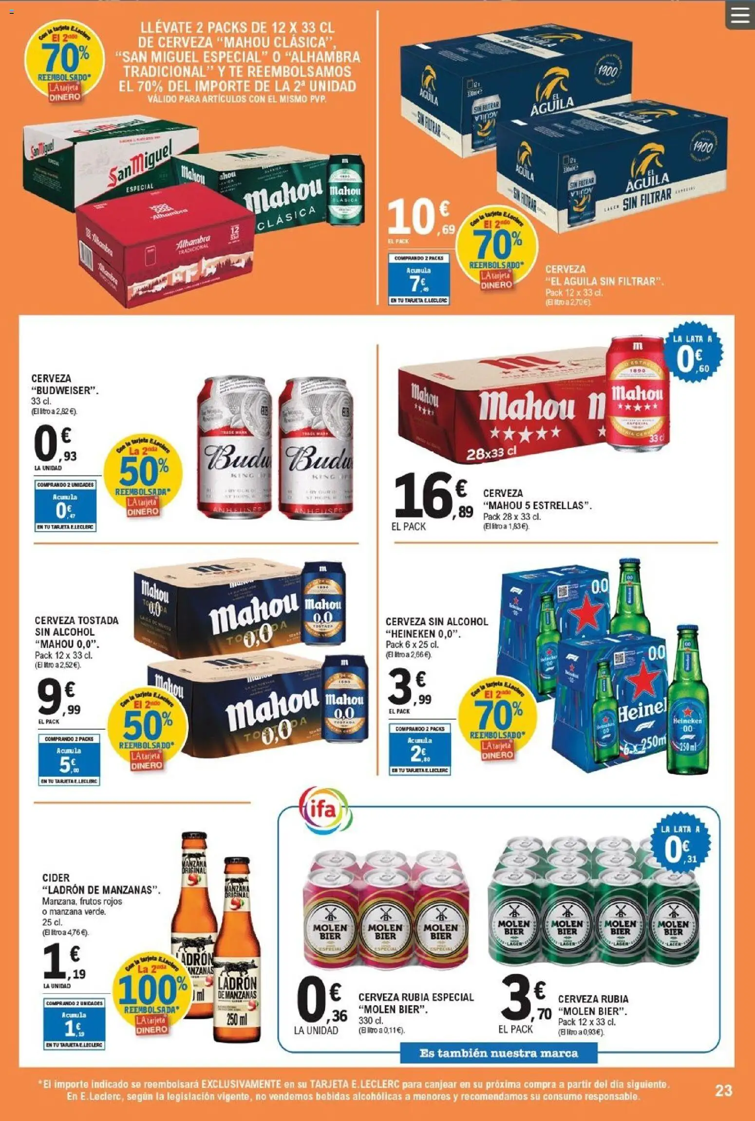 E.Leclerc folleto │ válido desde el 22.04.2026 | Página: 23 | Productos: Cerveza sin alcohol, Manzanas, Manzana, Té
