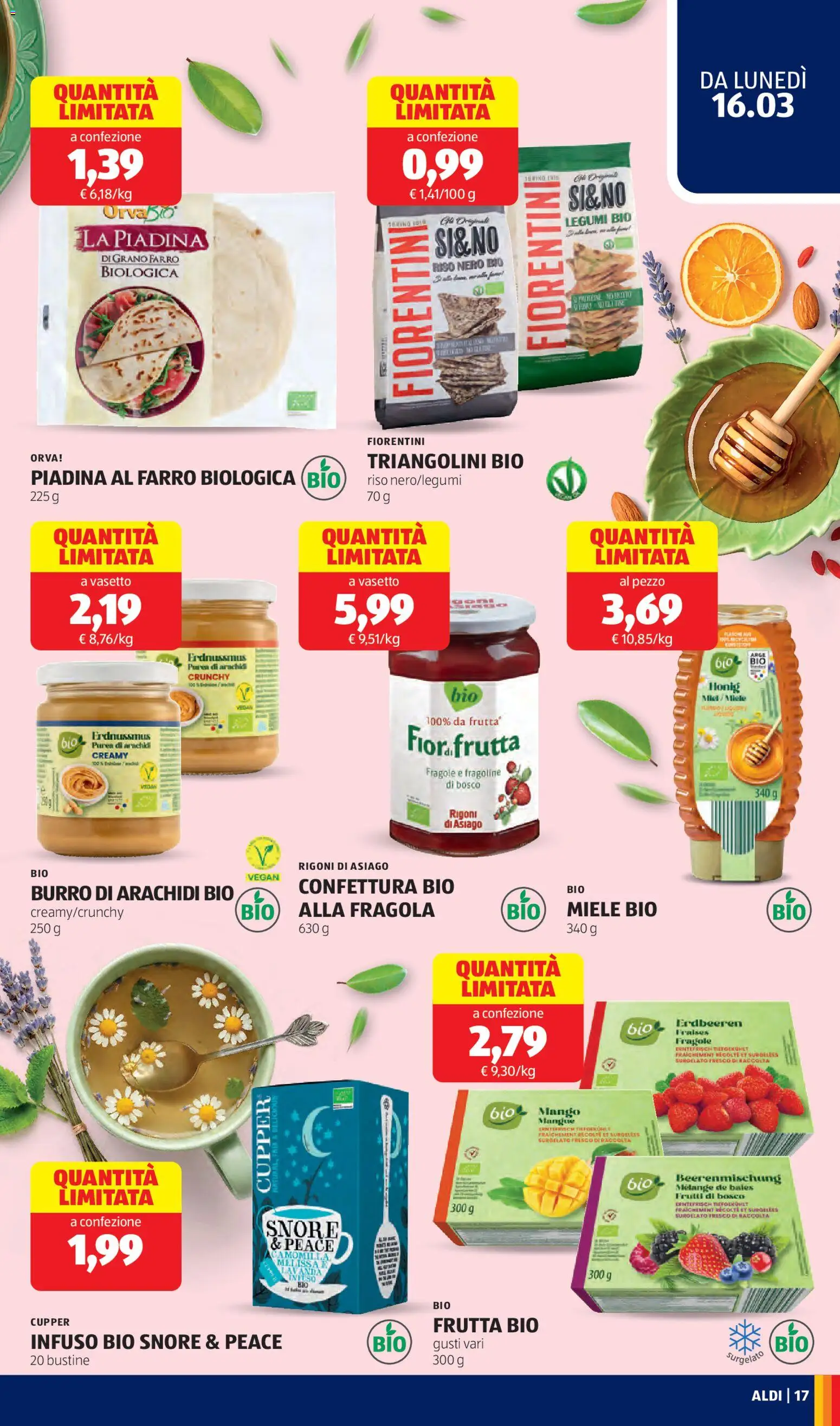 Volantino Aldi del 16.03.2026 | Pagina: 17 | Prodotti: Burro, Piadina, Miele, Farro