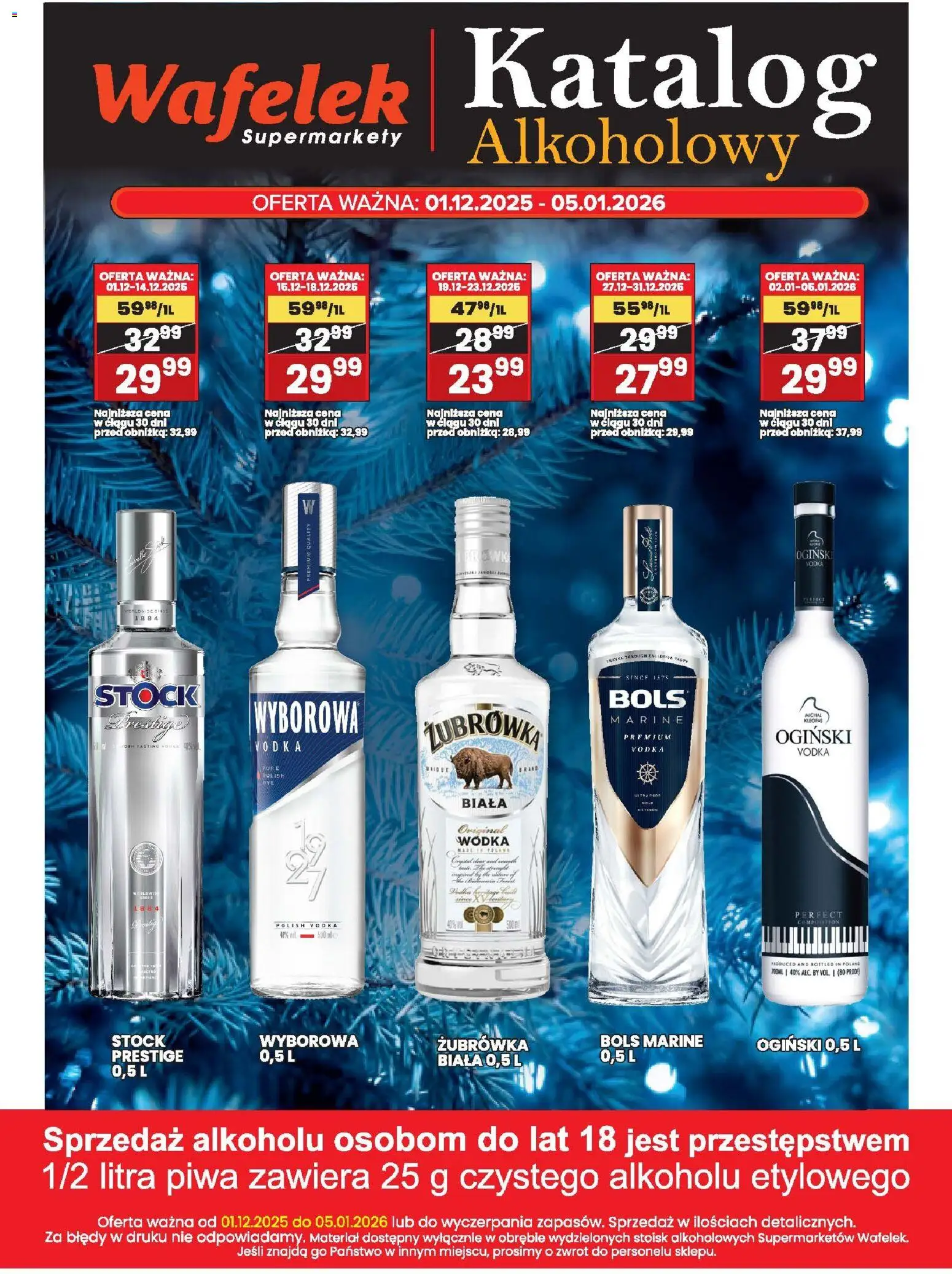 Wafelek Gazetka alkoholowa od 01.12.2025 | Strona: 1 | Produkty: Ogiński, Żubrówka, Vodka, Wódka