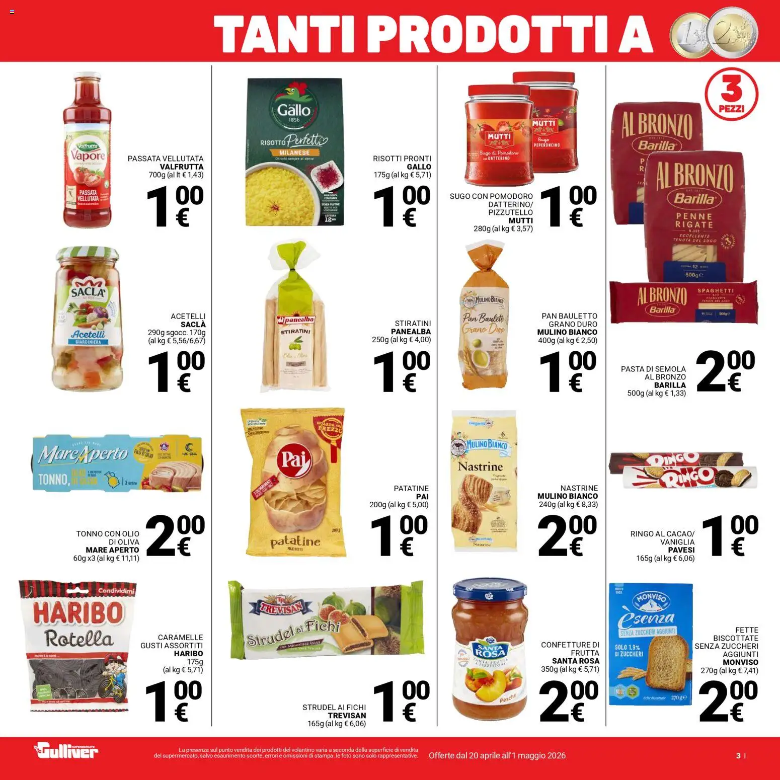 Volantino Gulliver del 20.04.2026 | Pagina: 3 | Prodotti: Caramelle, Patatine, Tonno, Mutti