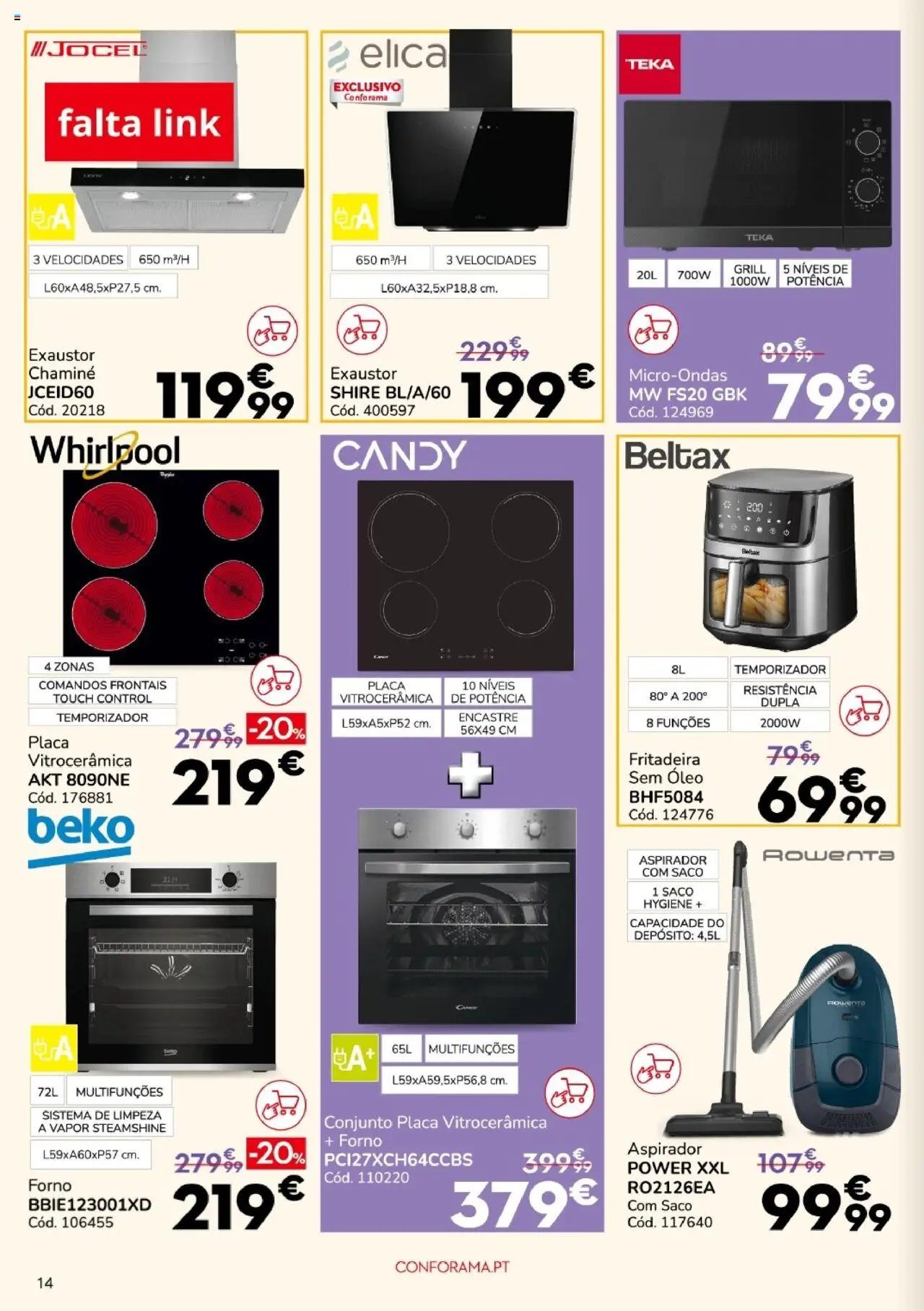 Conforama folheto │ válido de 11.09.2025 | Página: 14 | Produtos: Forno, Exaustor, Aspirador, Whirlpool