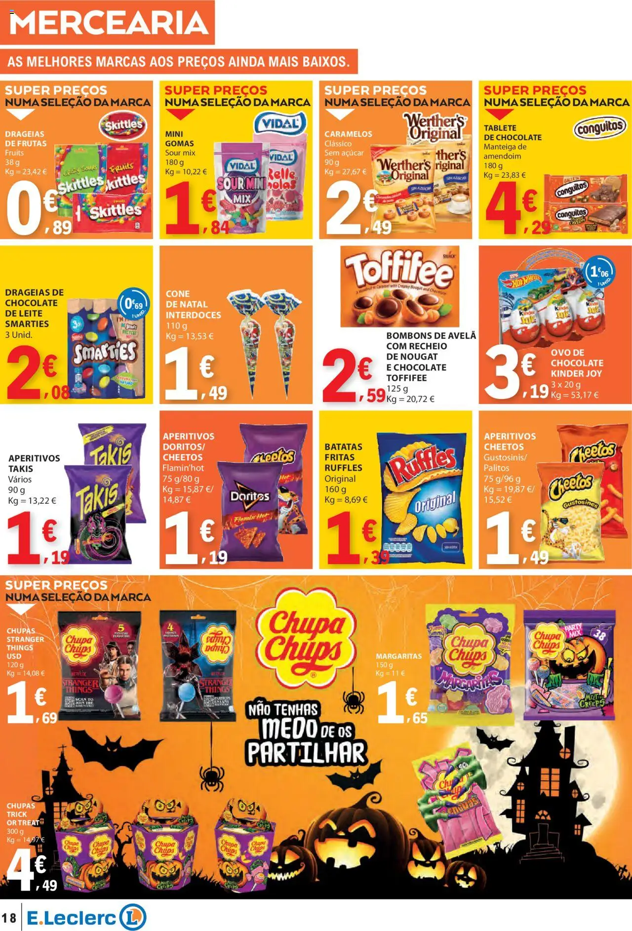 E.Leclerc folheto │ válido de 16.10.2025 | Página: 18 | Produtos: Leite, Manteiga, Chocolate, Gomas