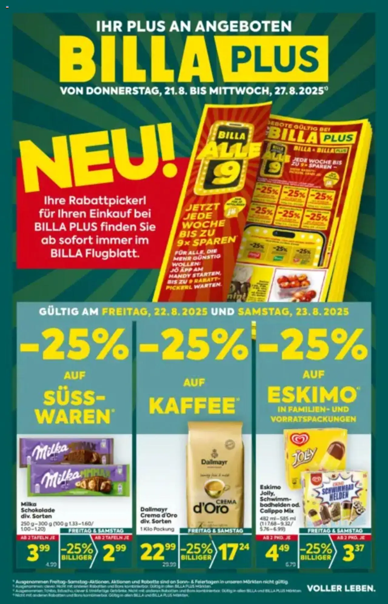 Billa Plus Flugblatt gültig ab 21.08.2025 | Seite: 1 | Produkte: Kaffee, Schokolade