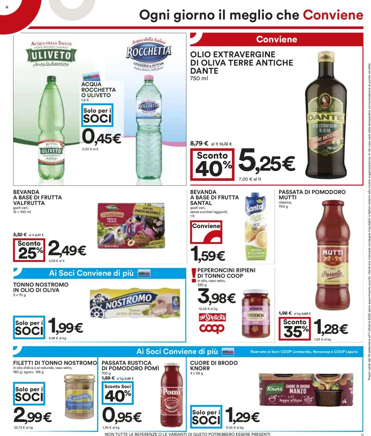 Volantino COOP del 18.09.2025 | Pagina: 11 | Prodotti: Pomodoro, Olio, Tonno, Acqua minerale