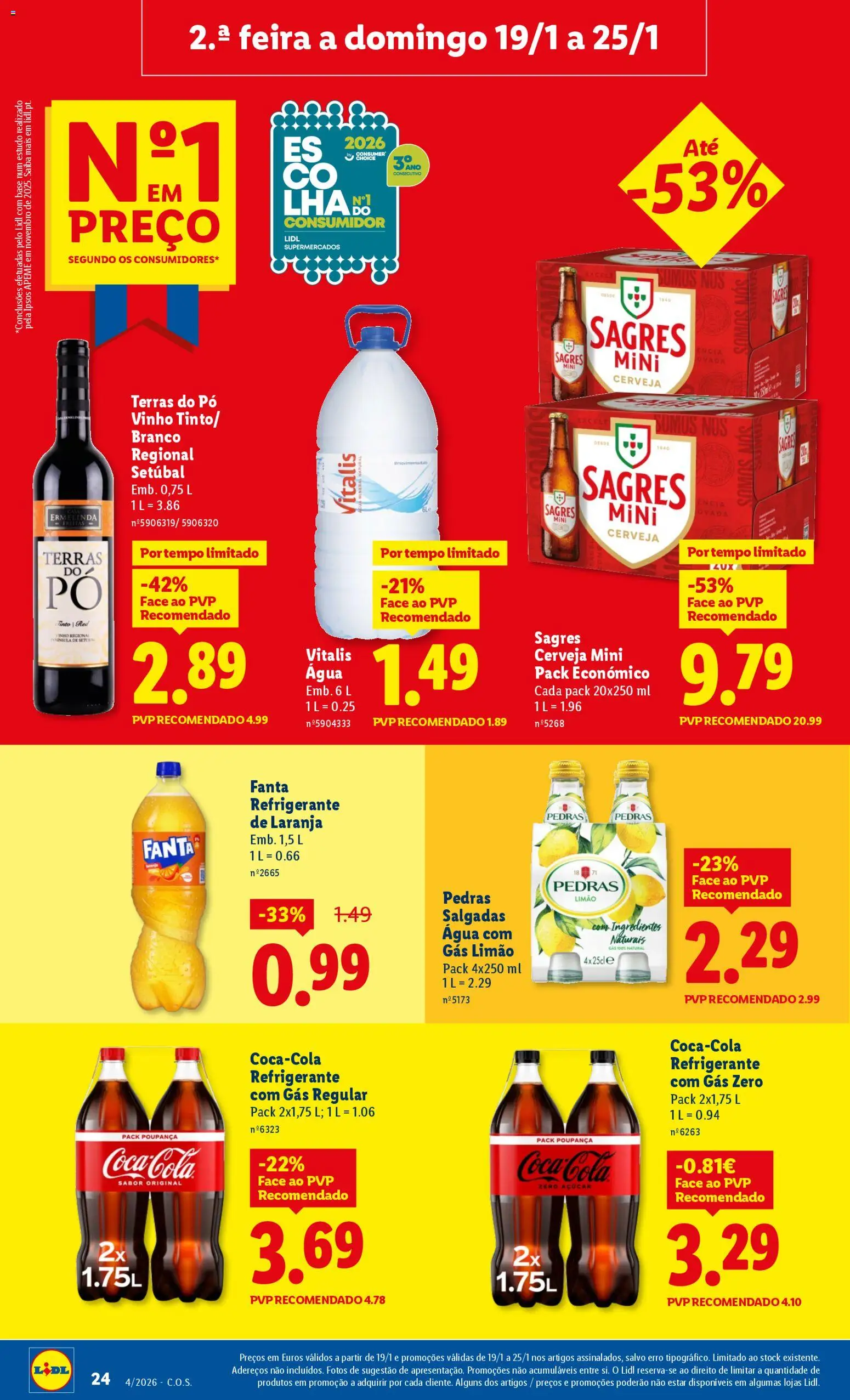 Lidl folheto │ válido de 19.01.2026 | Página: 24 | Produtos: Agua, Vinho, Açúcar, Coca-cola