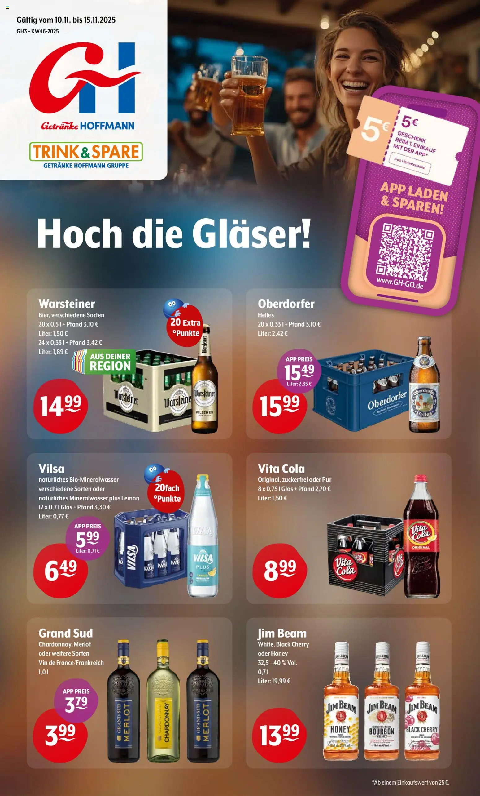 Trink und Spare Prospekt 	 – gültig ab 10.11.2025 | Seite: 1 | Produkte: Jim beam, Cola, Warsteiner, Vita cola
