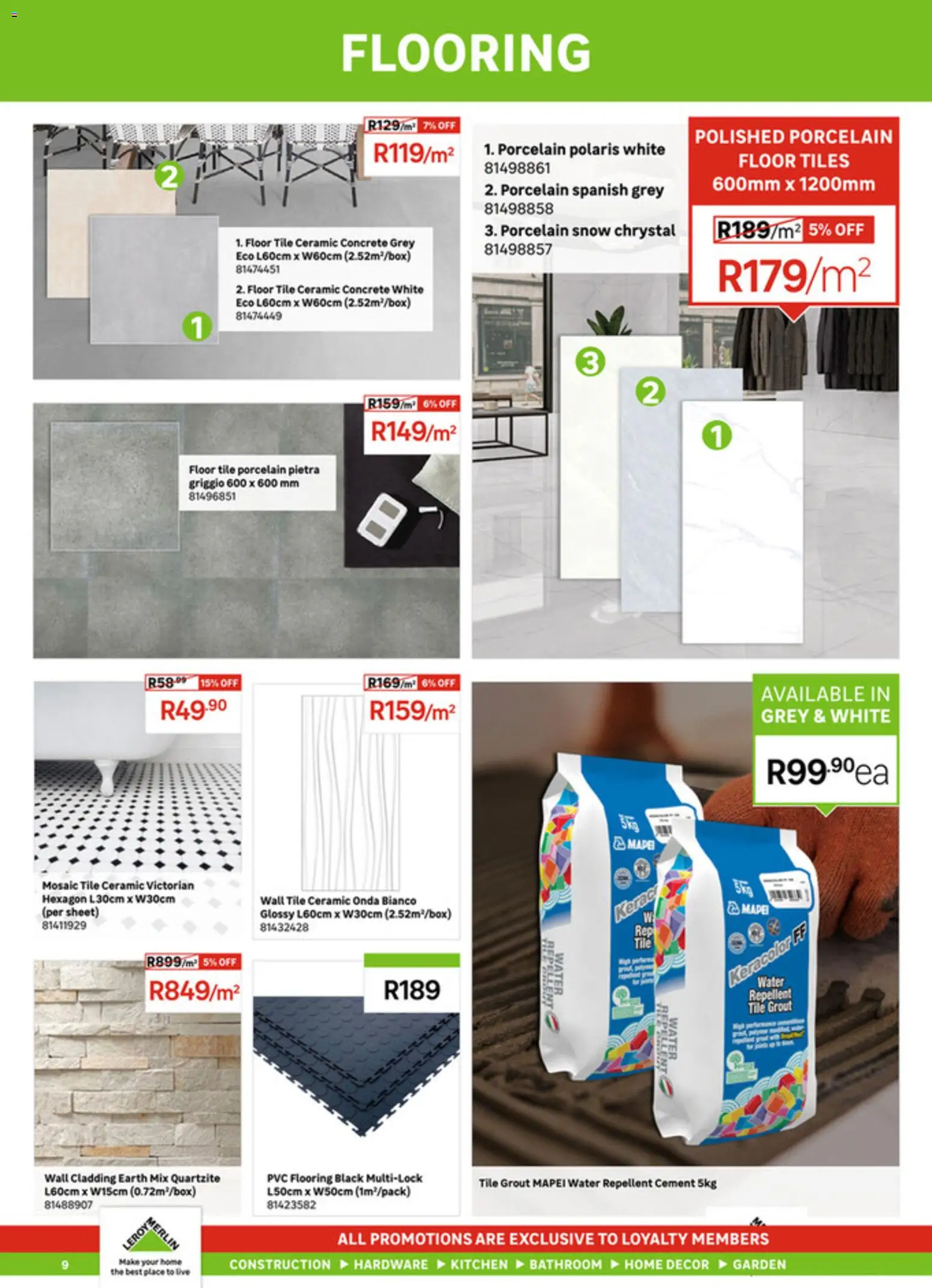 New Leroy Merlin catalogue – valid from 02.03.2026 | Page: 9 | Products: Tile grout, Cladding, Water, Cement