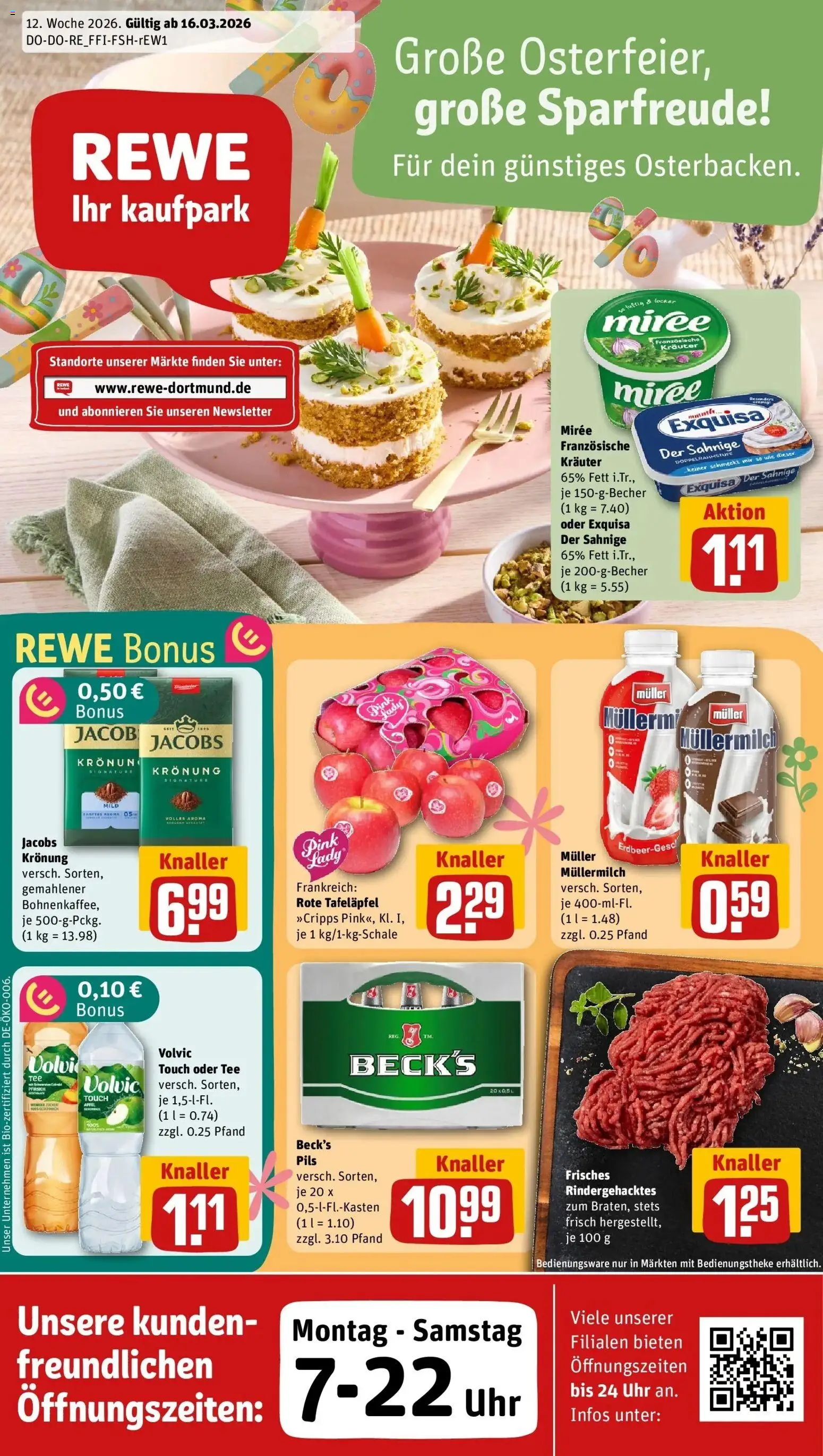 Rewe Prospekt Gladbeck	 – gültig ab 15.03.2026 | Seite: 1 | Produkte: Pils, Volvic touch, Volvic, Uhr