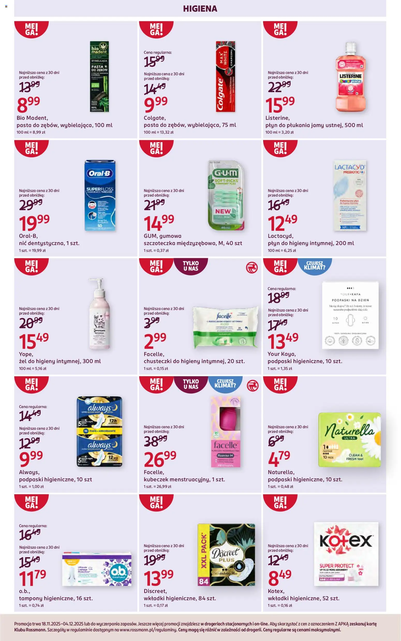 Rossmann Gazetka od 18.11.2025 | Strona: 13 | Produkty: Tampony, Podpaski