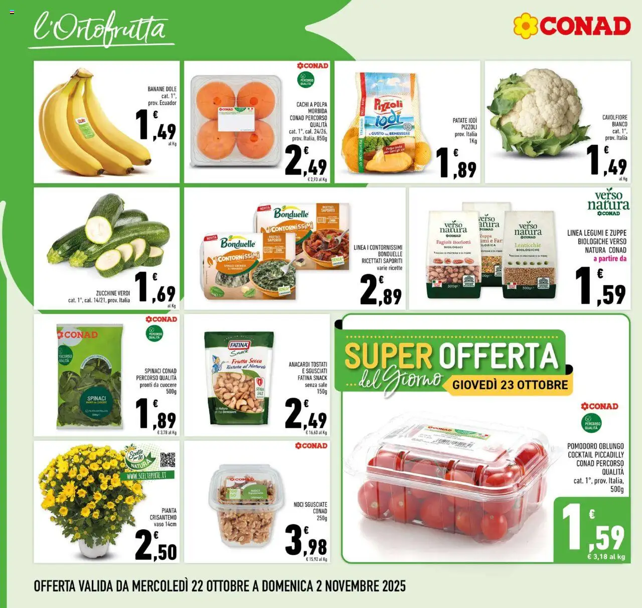 Volantino Conad del 22.10.2025 | Pagina: 4 | Prodotti: Banane, Sale, Pomodoro, Zucchine