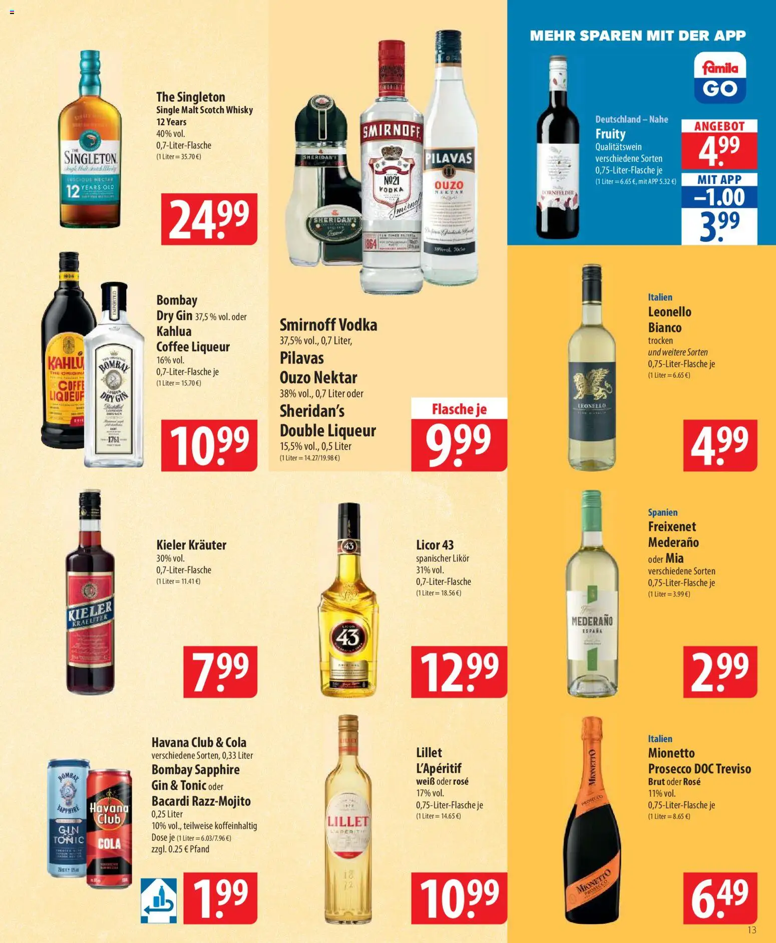 Famila Prospekt 	 – gültig ab 09.03.2026 | Seite: 13 | Produkte: Havana club, Bacardi, Ouzo, Prosecco