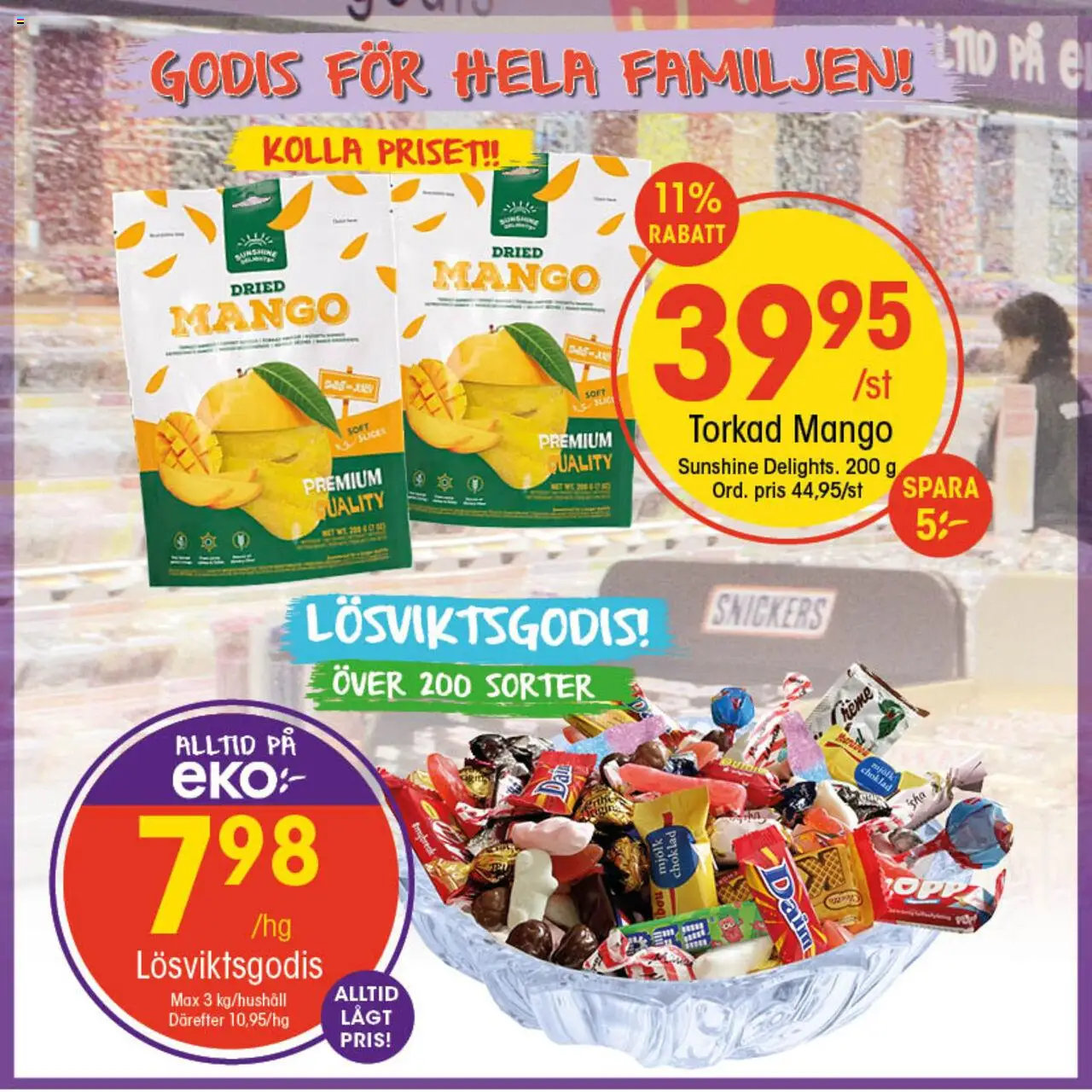 EKO reklamblad aktuell från 11.08.2025 | Sida: 5 | Produkter: Mjölk, Choklad, Godis, Mango