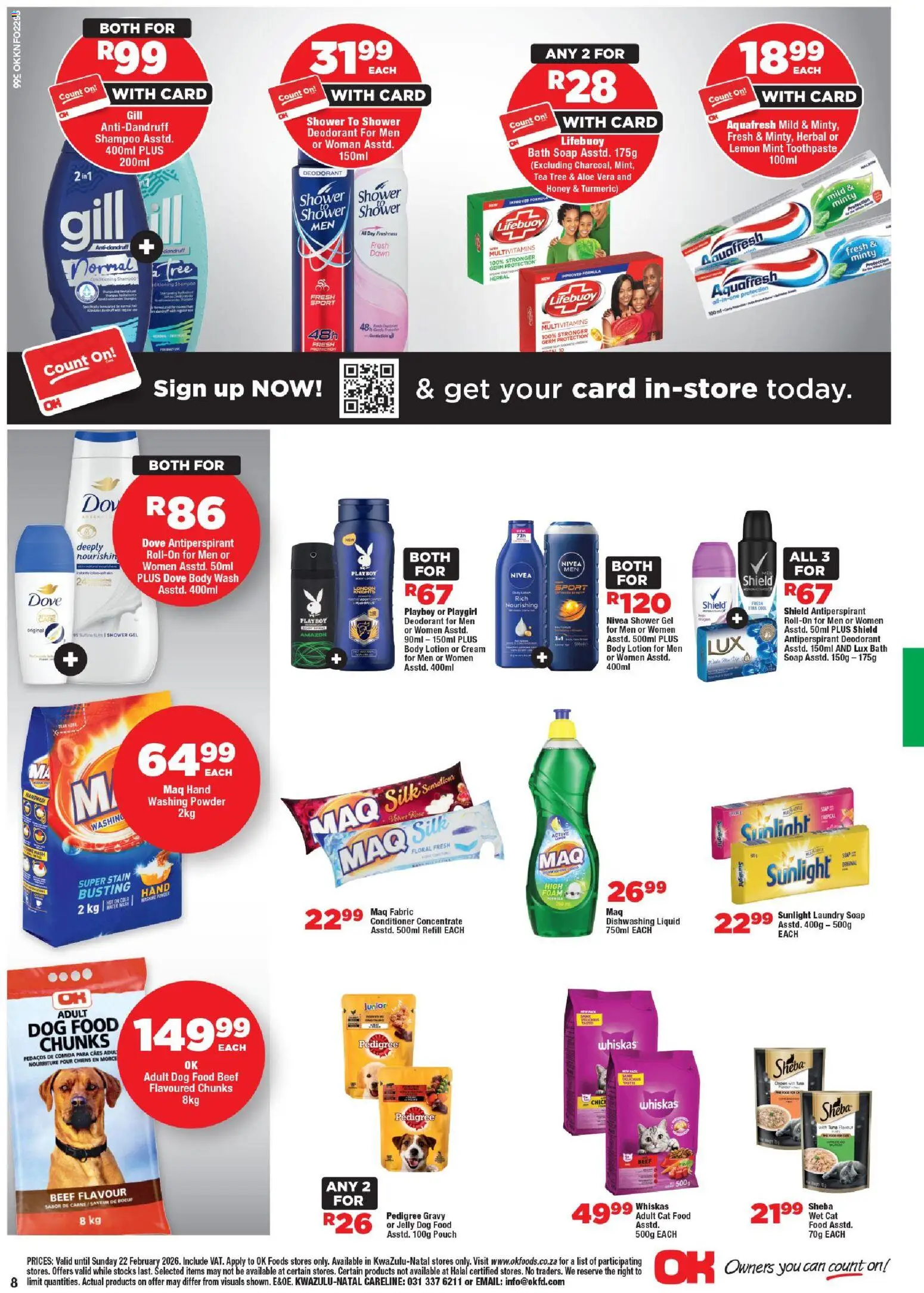 New OK Foods catalogue – valid from 11.02.2026 | Page: 8 | Products: Chicken, Beef, Gravy, Deodorant