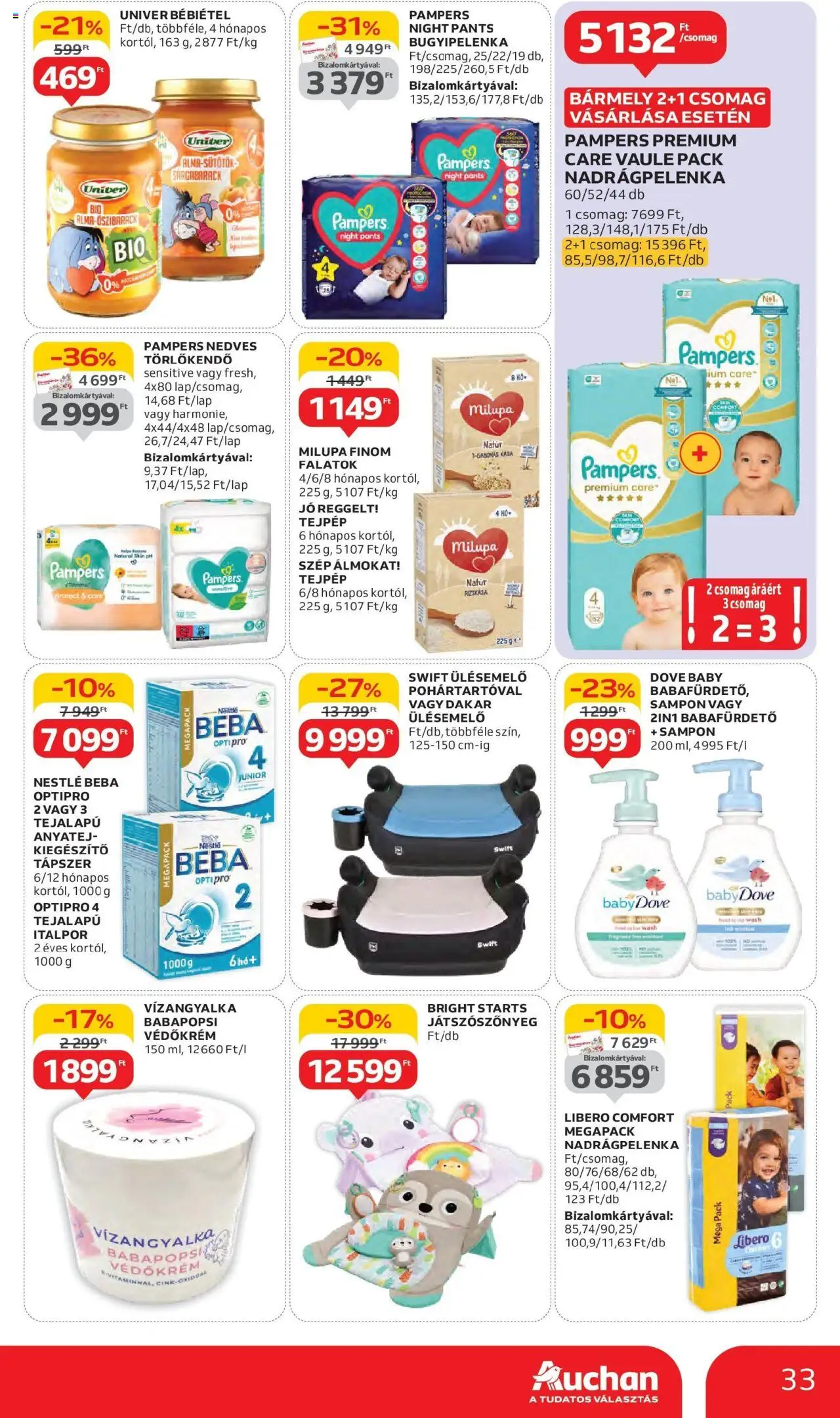 Auchan akciós ujság - amely érvényes a következő dátumtól: 05.06.2025 | Oldal: 33 | Termékek: Pampers, Sárgabarack, Nedves törlőkendő, Italpor